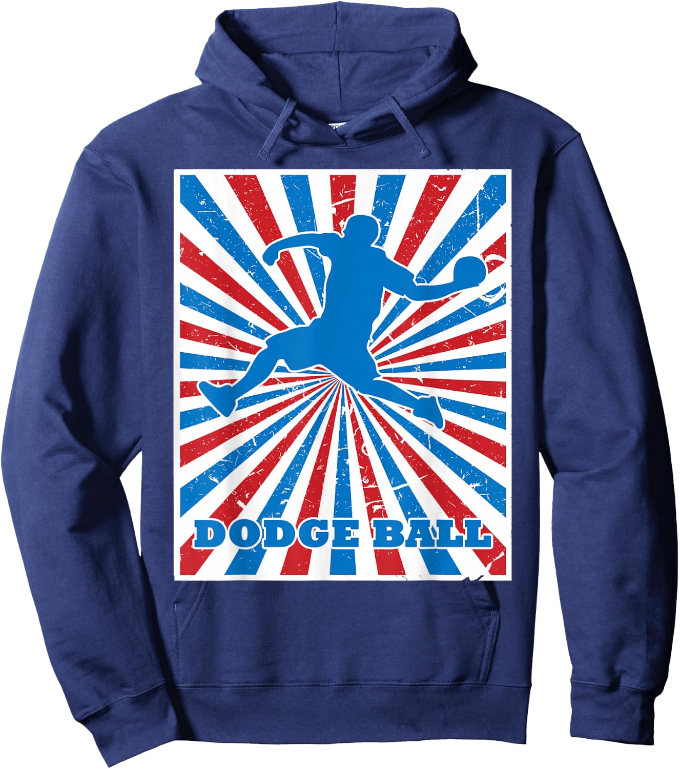 Vintage Dodgeball Player Red White Blue Stripes Sunburst Hoodie - Hoodie | Navy