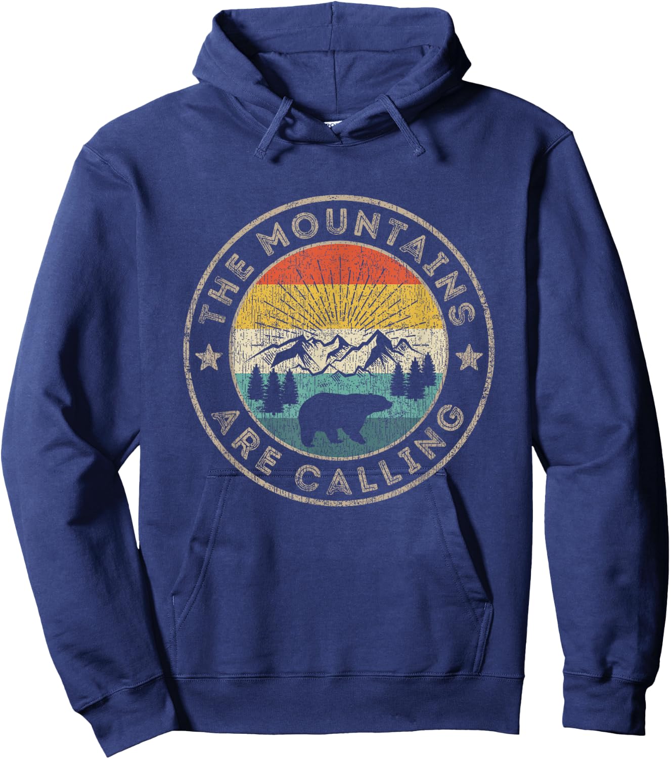 The Mountains Are Calling Graphic Vintage Wild Bear Hoodie - Hoodie | Navy