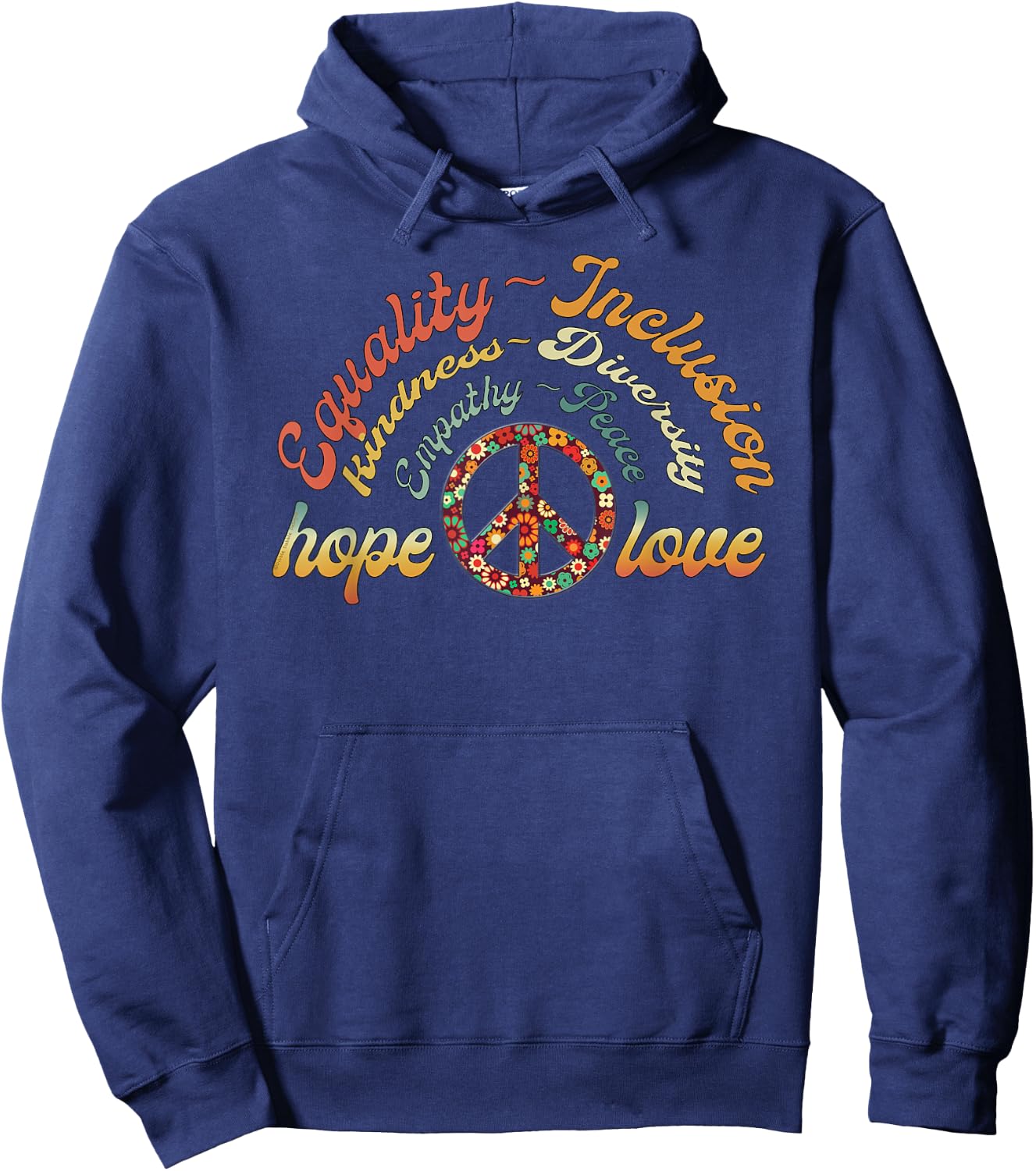 Retro LOVE Equality Inclusion Kindness Diversity Hope Peace Hoodie - Hoodie | Navy