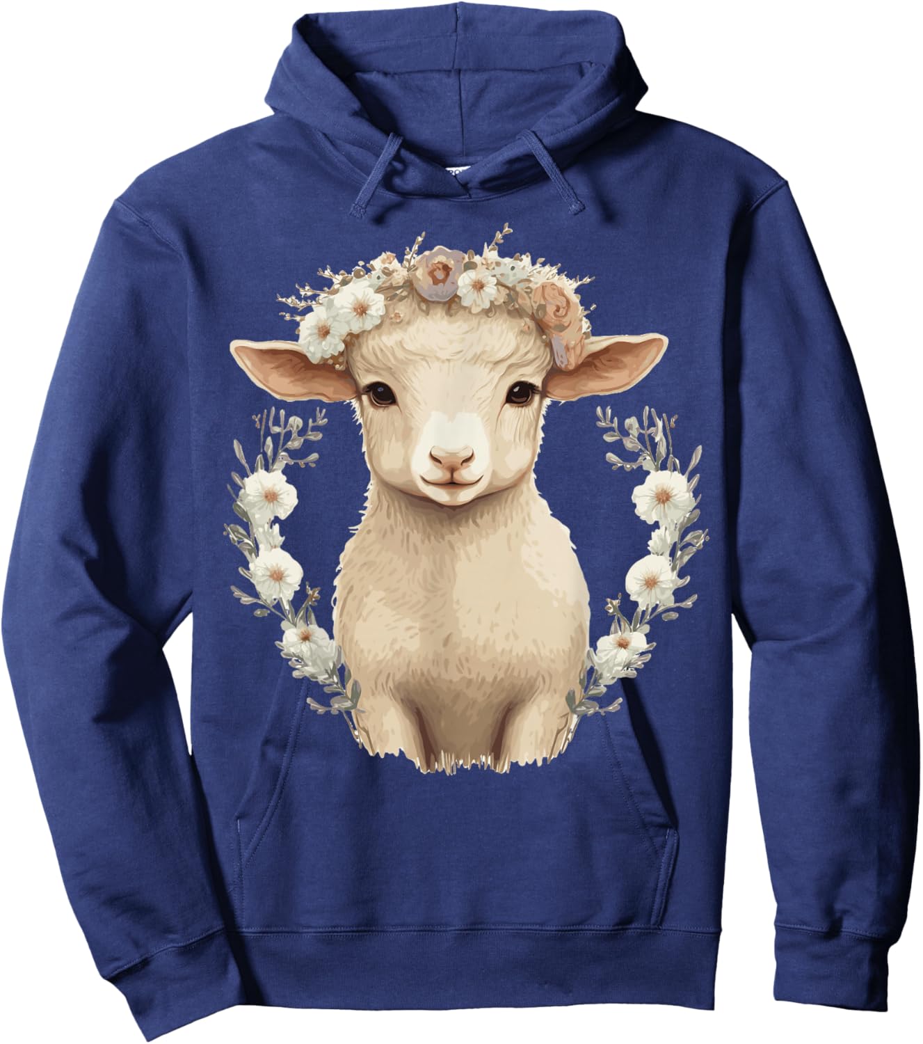 Cute Lamb Flower Crown Sheep Baby Floral Farm Animal Pet Hoodie - Hoodie | Navy