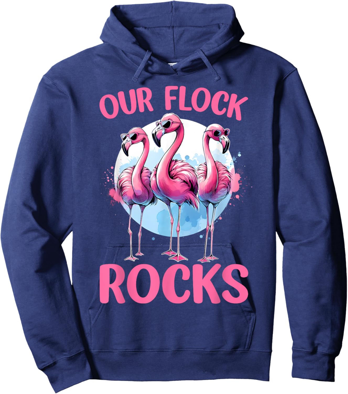 Our Flock Rocks Flamingos Lover Family Vacation Group Hoodie - Hoodie | Navy