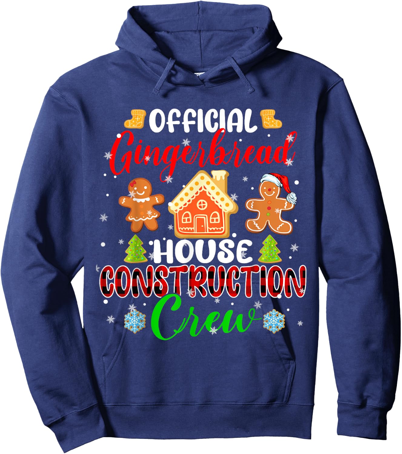 Official Gingerbread House Construction Crew Xmas Red Plaid Hoodie - Hoodie | Navy