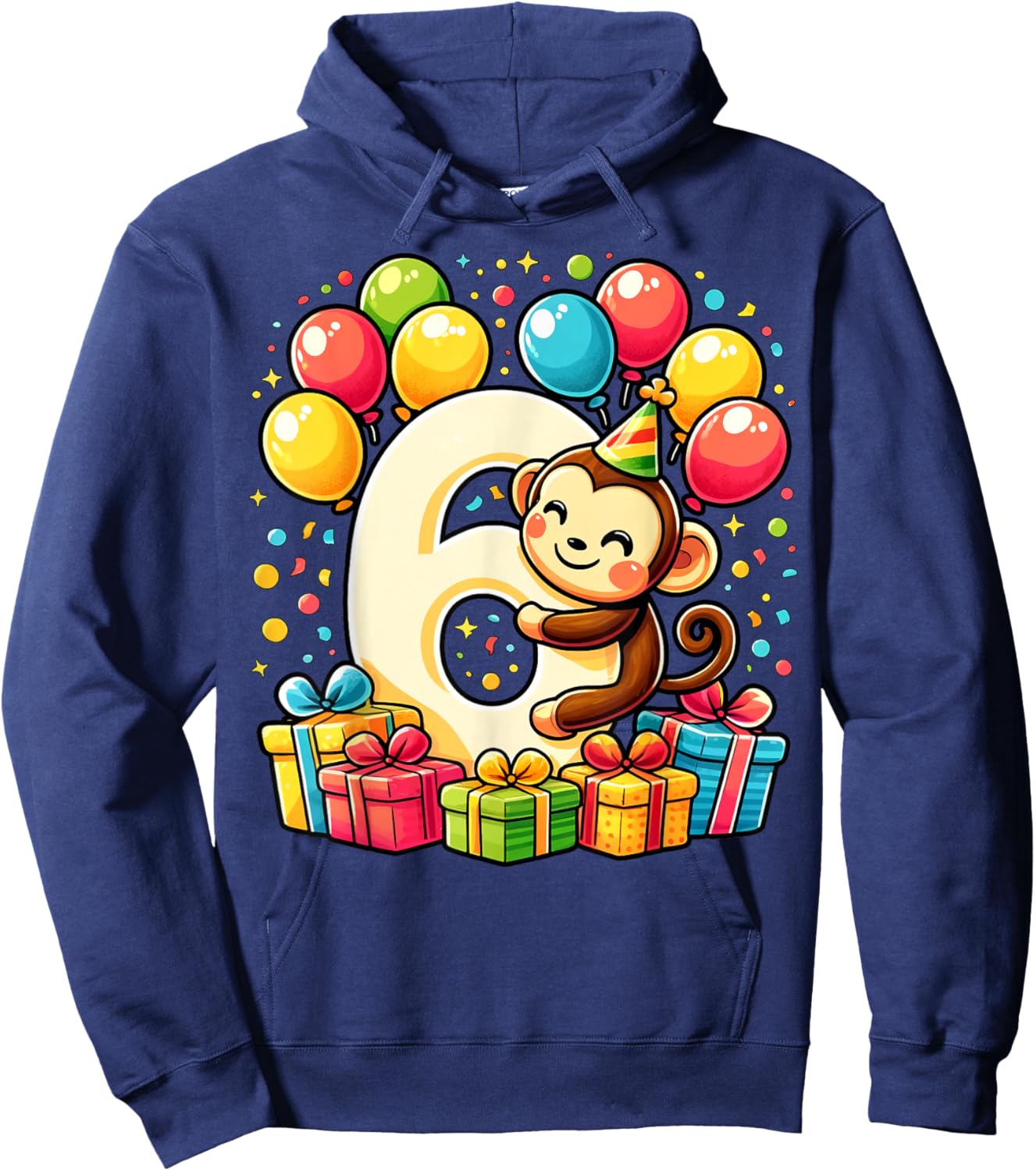 Bday sixth Boys, Girls, Kids age six 6th birthday Monkey Hoodie - Hoodie | Navy