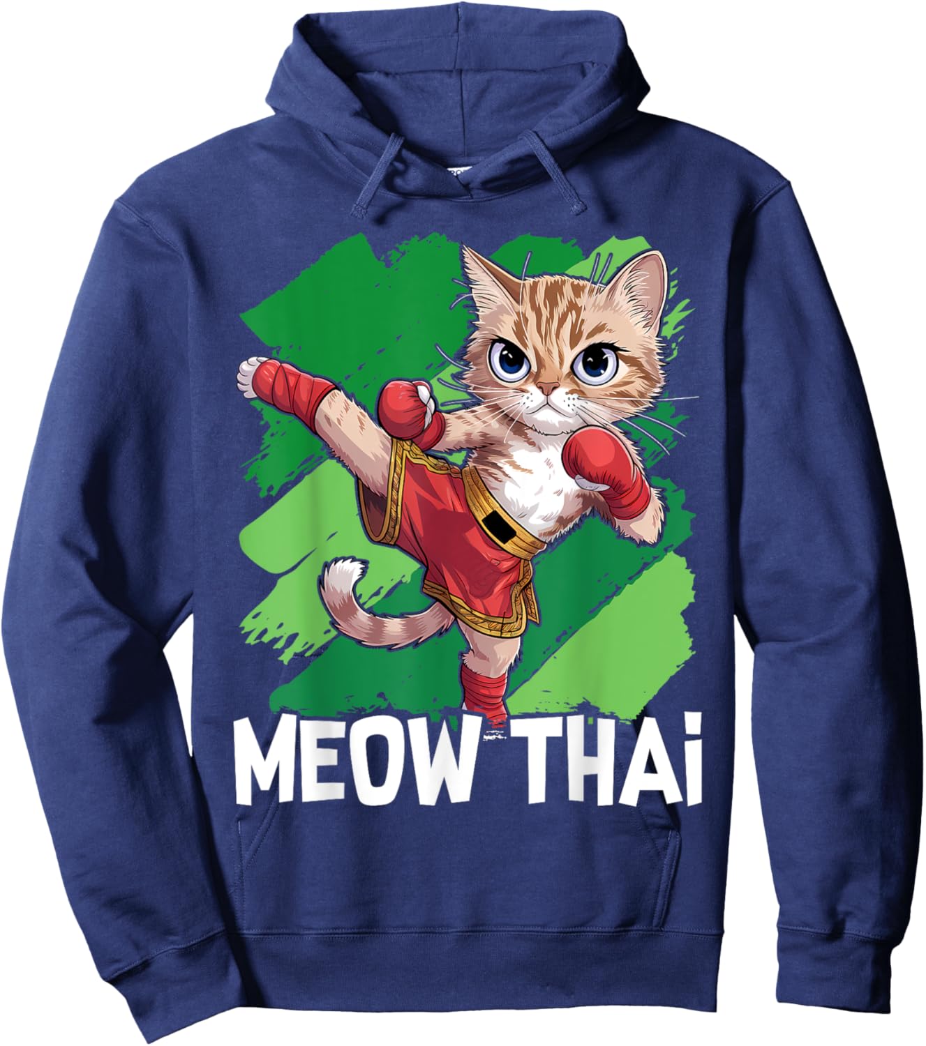 Meow Thai Funny Muay Thai Boxing Cat Martial Arts MMA Boxer Hoodie - Hoodie | Navy