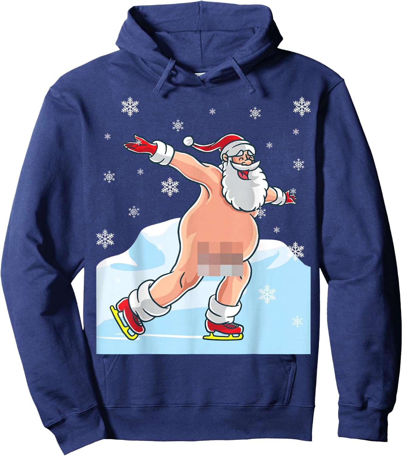 Naked Santa Claus Ice Skating Nude Ugly Christmas Sweater Hoodie - Hoodie | Navy