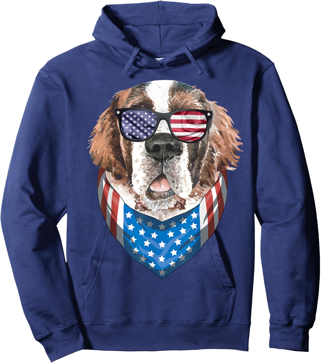Fourth of July Bernard American Flag July 4th St Bernard Dog Women Girls Kids Men Hoodie - Hoodie | Navy
