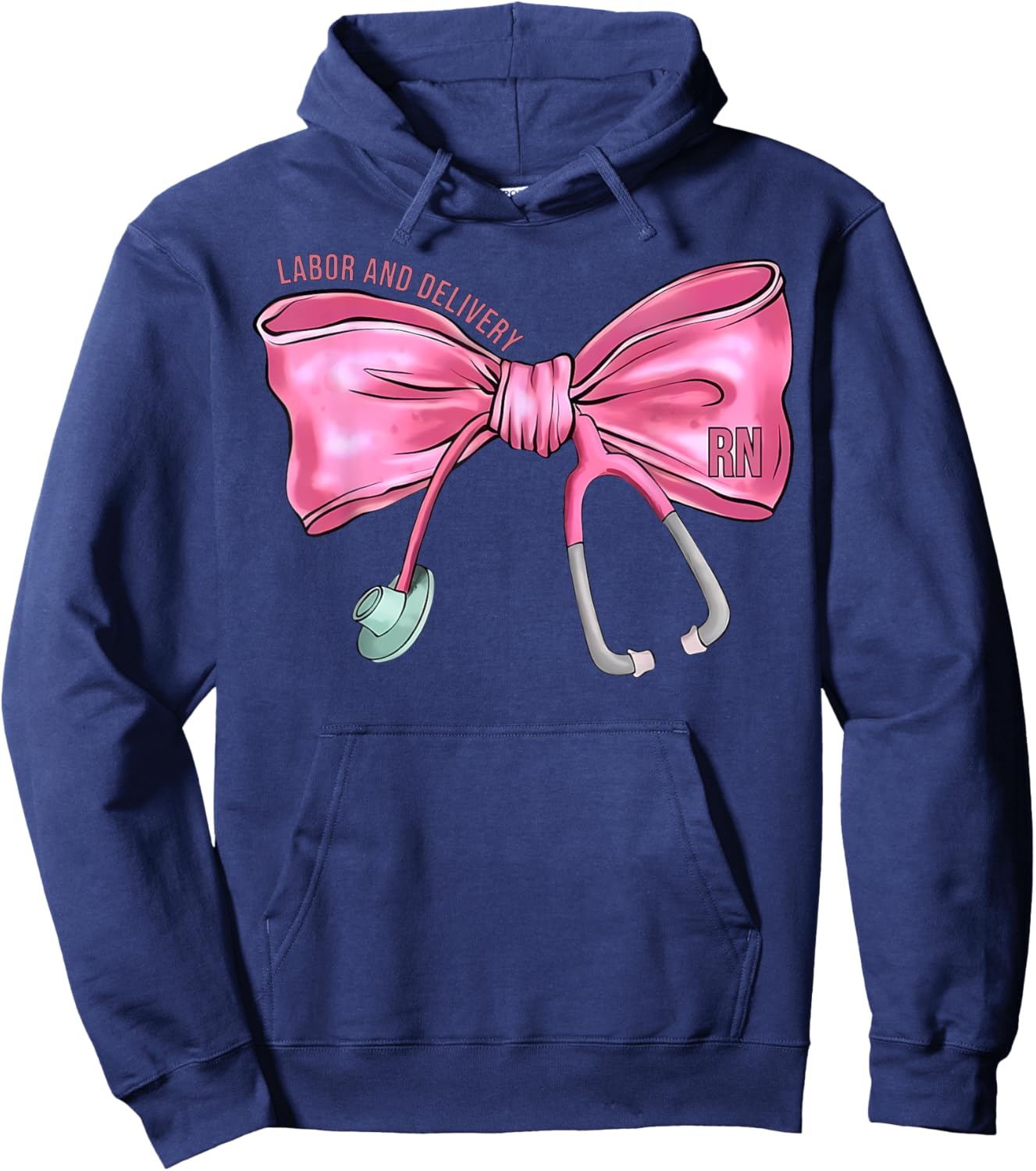Coquette Bow Stethoscope Labor and Delivery Nurse RN Nursing Hoodie - Hoodie | Navy