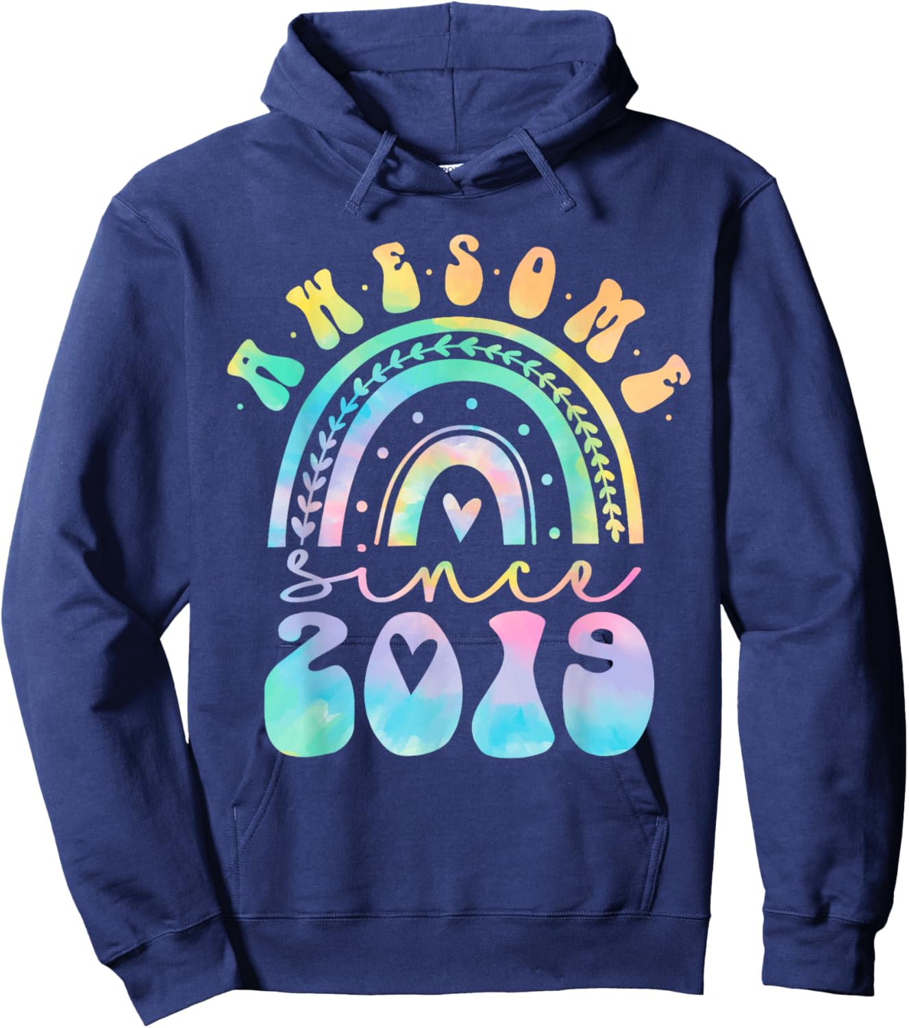 Awesome Since 2019 4 Year Old Rainbow Tie Dye 4th Birthday Hoodie - Hoodie | Navy