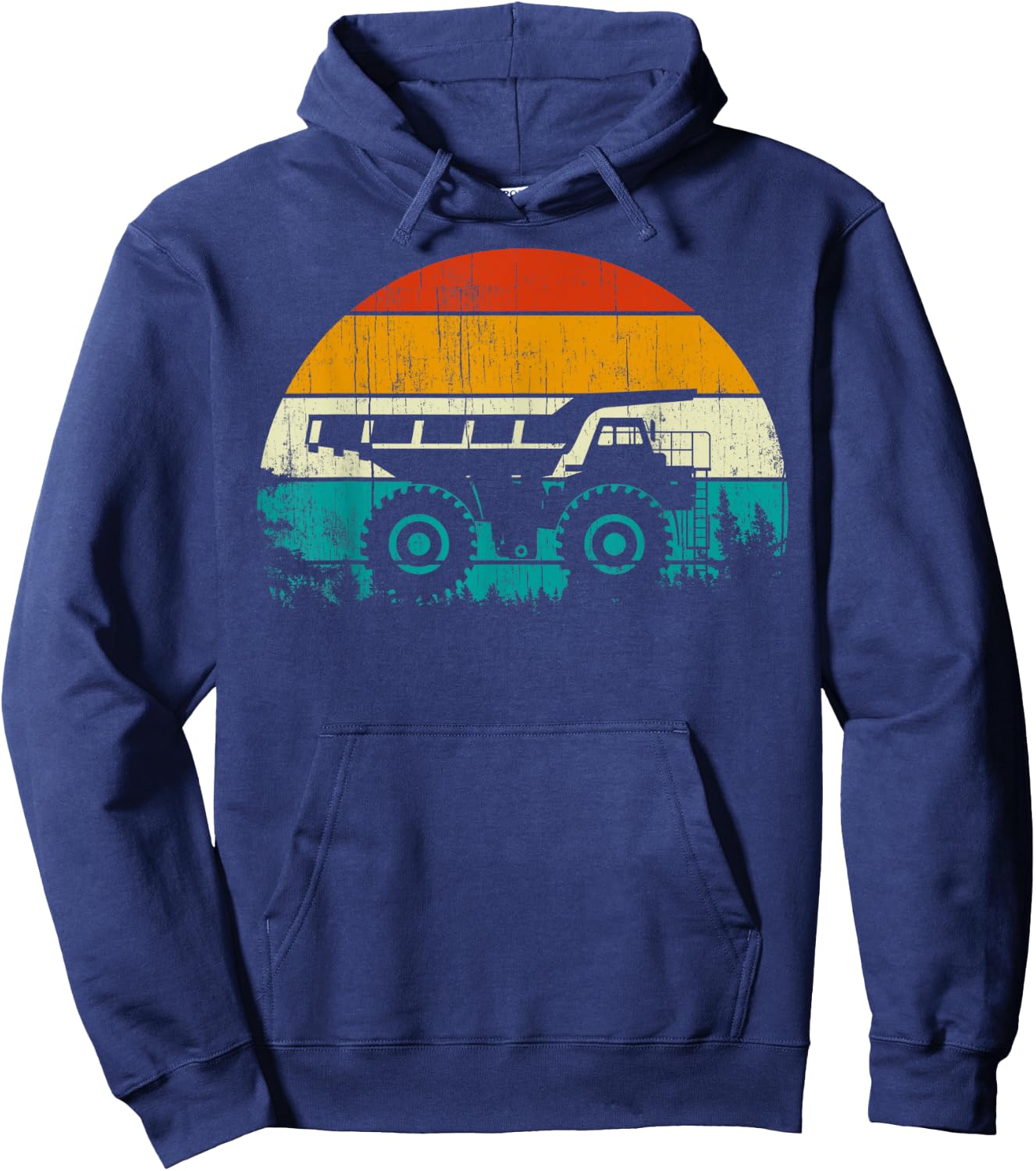 Retro Vintage Sunset Excavator Kids Dump Construction truck Hoodie - Hoodie | Navy
