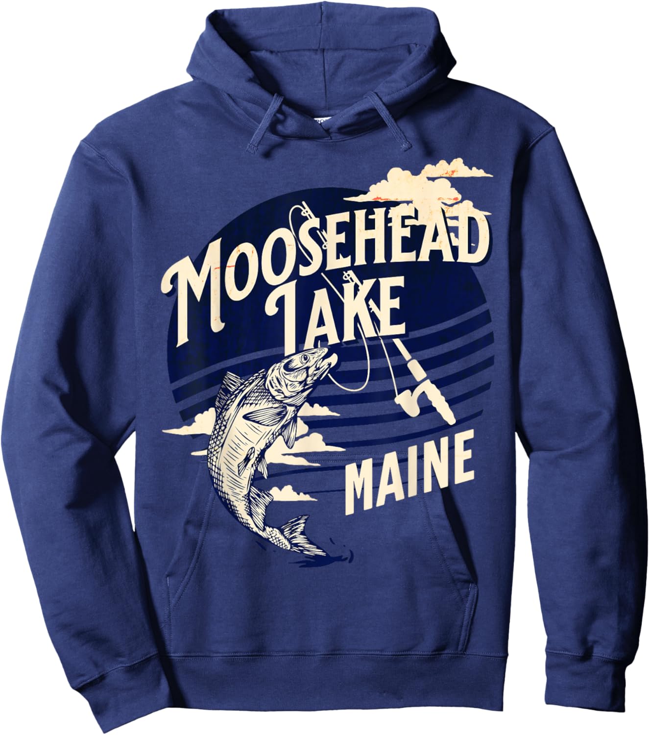Moosehead Lake Maine Fly Fishing Trout Bass Fisher Souvenir Hoodie - Hoodie | Navy