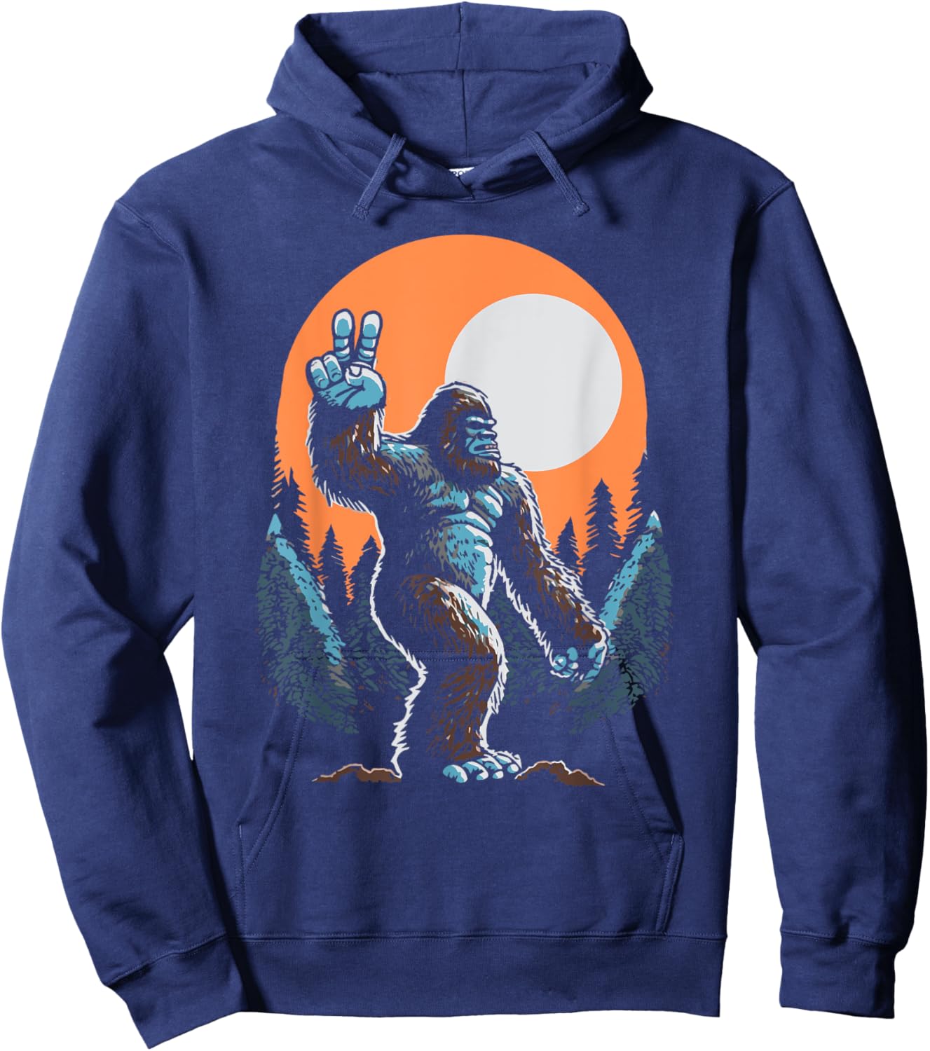 Peace! Sasquatch Hand Peace Sign Bigfoot Vintage Yeti Hoodie - Hoodie | Navy