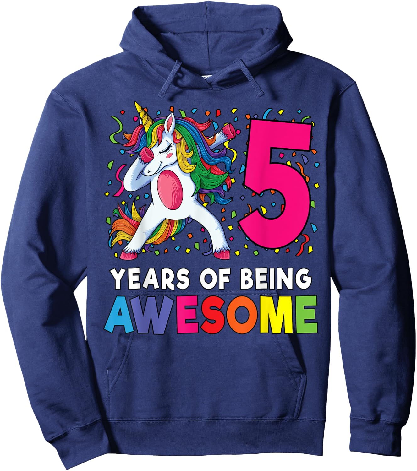 5th Birthday Dabbing Unicorn Party Gift 5 Years Old Girls Hoodie - Hoodie | Navy