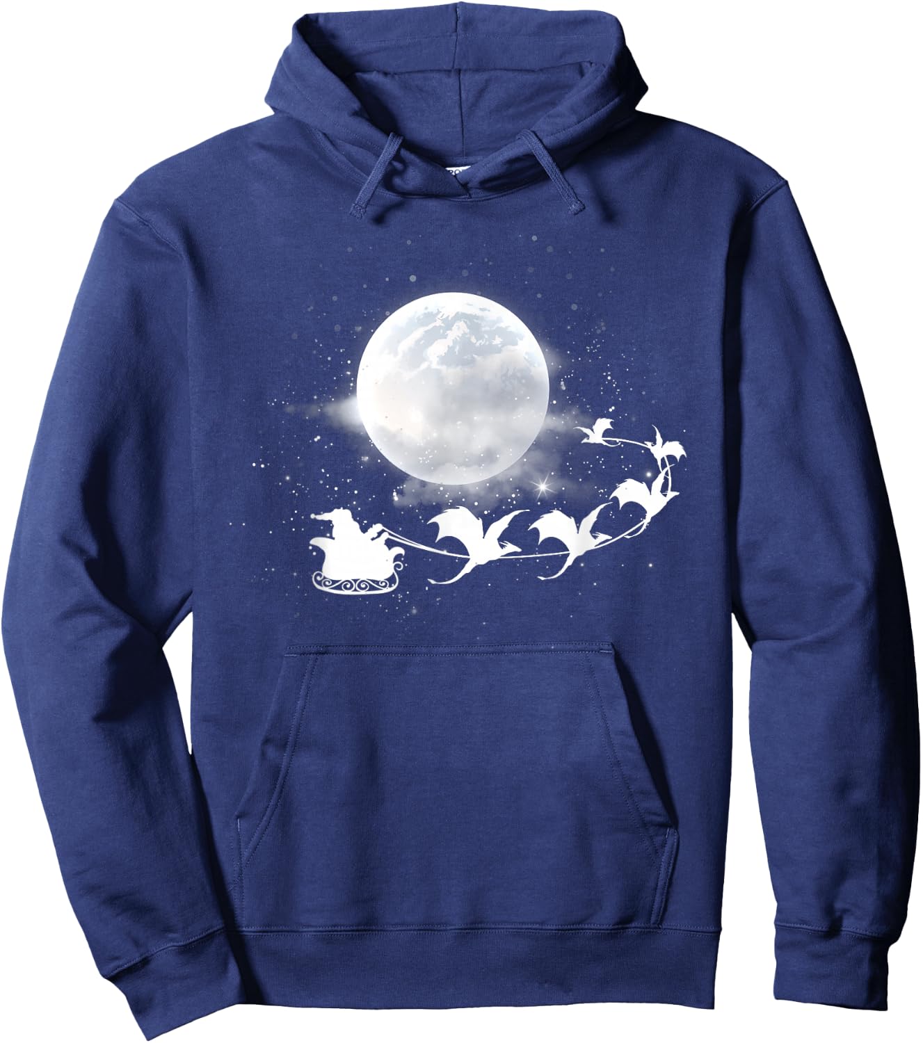 Christmas Santa Claus Flying Past the Moon Dragon Sleigh Hoodie - Hoodie | Navy