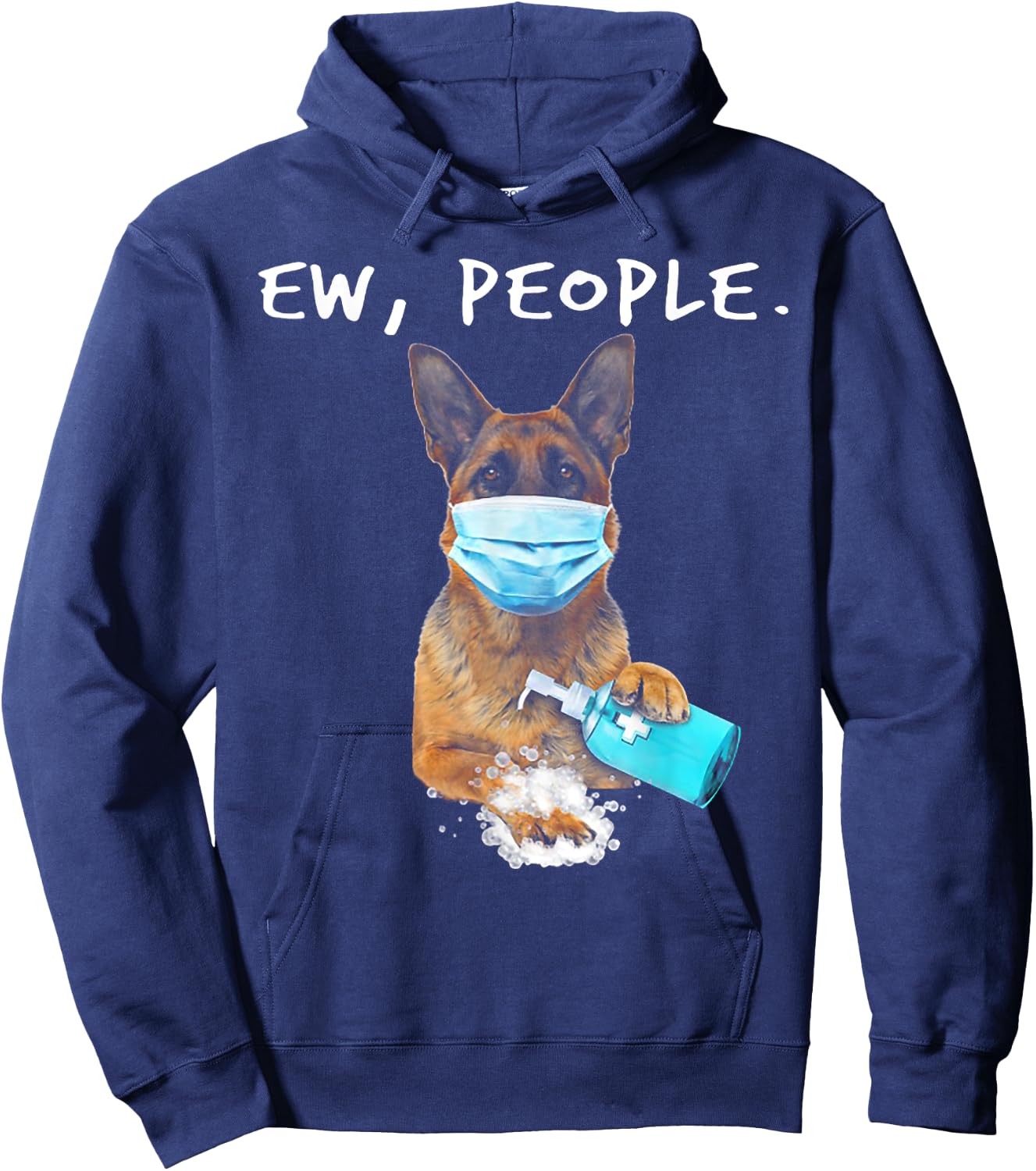 German Shepherd Ew People Dog Wearing A Face Mask Hoodie - Hoodie | Navy