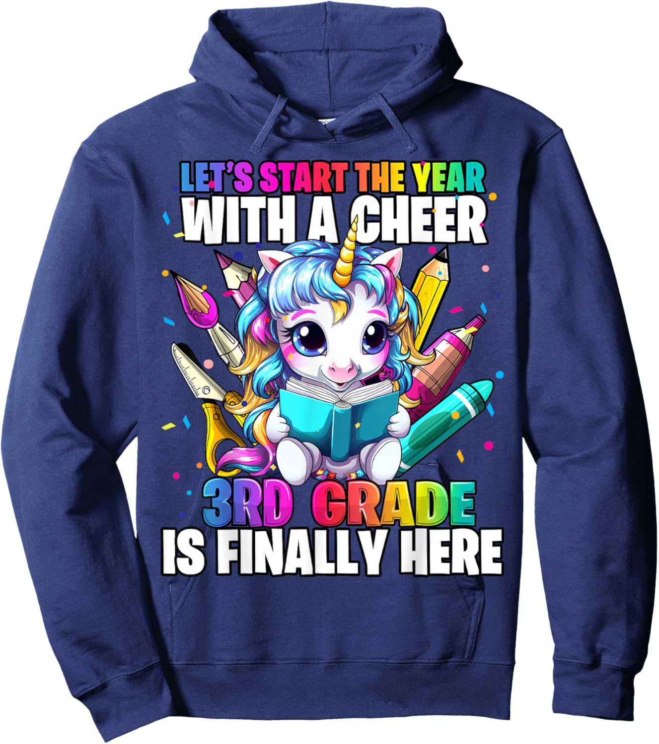 Unicorn 3rd Grade Back to School First Day of School Girls Hoodie - Hoodie | Navy