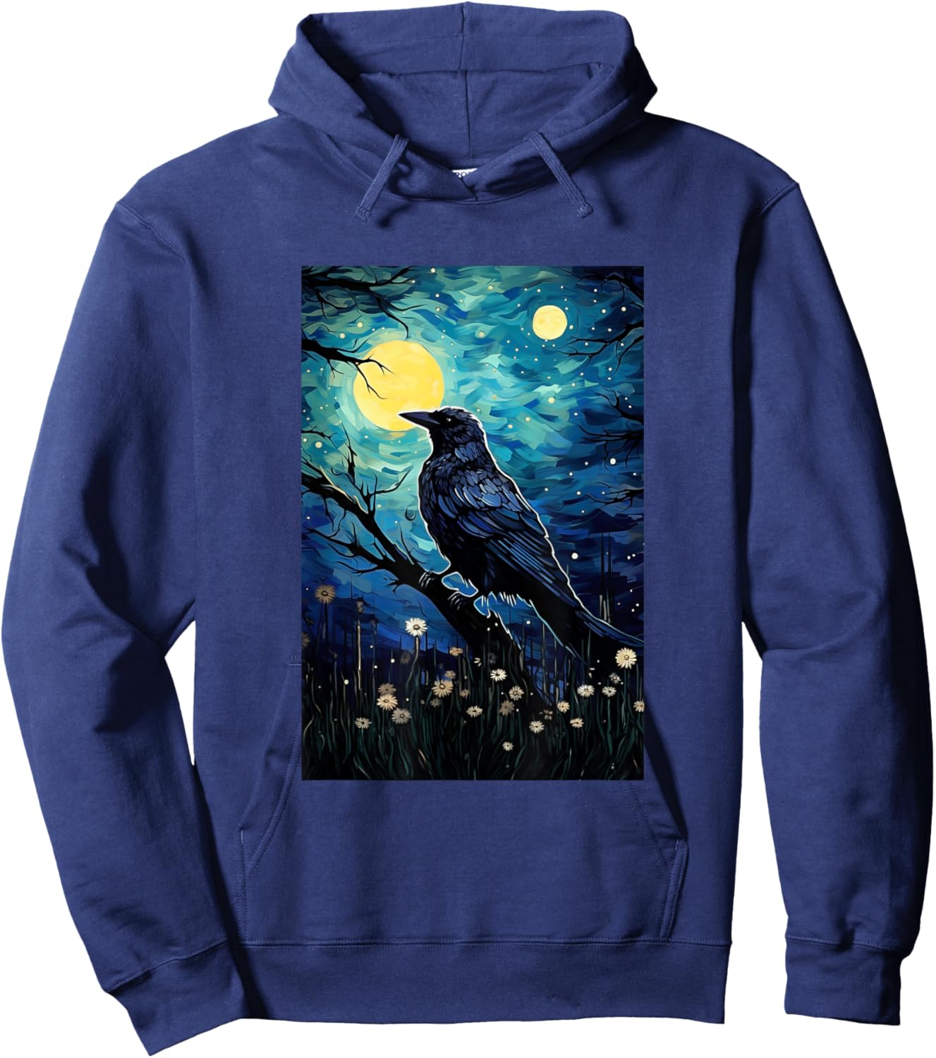 Magpie Crow Raven Bird - Van Gogh Style - Starry Night Hoodie - Hoodie | Navy