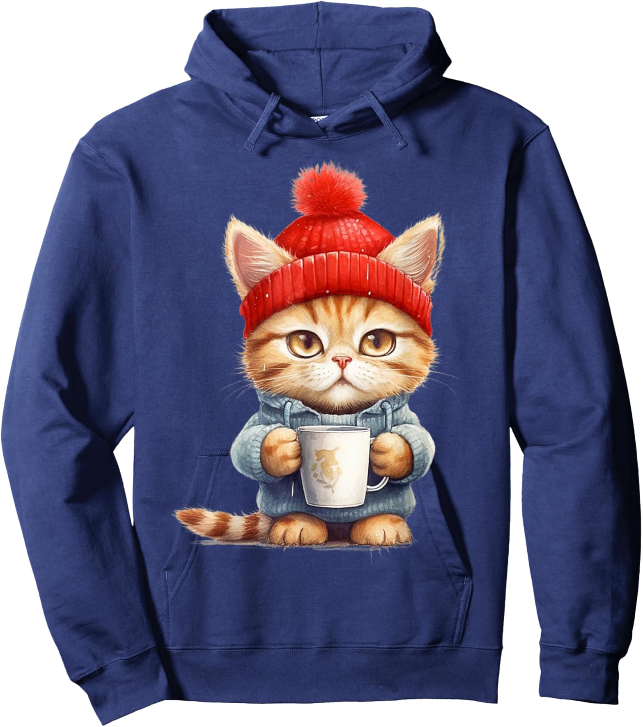 Cute kitten with his mug - La petit chat's coffee break Women Girls Kids Hoodie - Hoodie | Navy