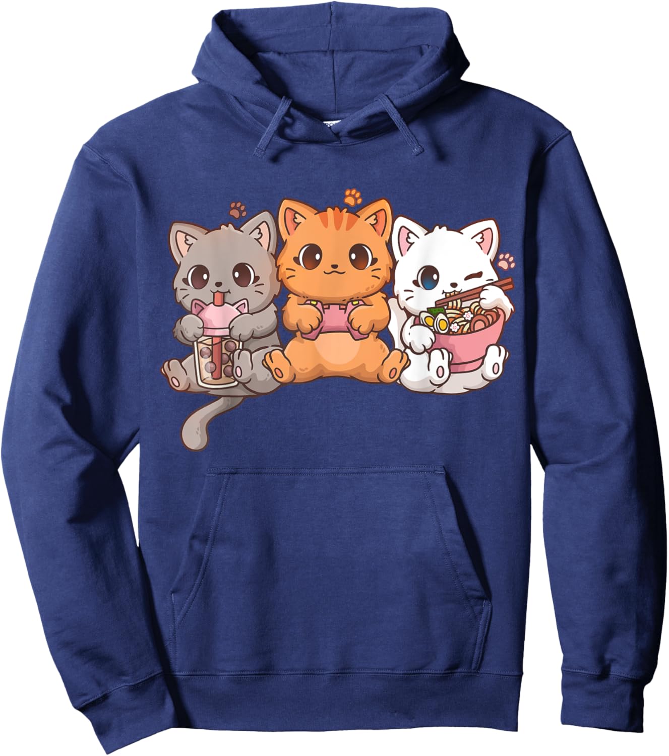 Kawaii Gamer Gaming Cat Boba Cat Bubble Tea Ramen Cats Hoodie - Hoodie | Navy