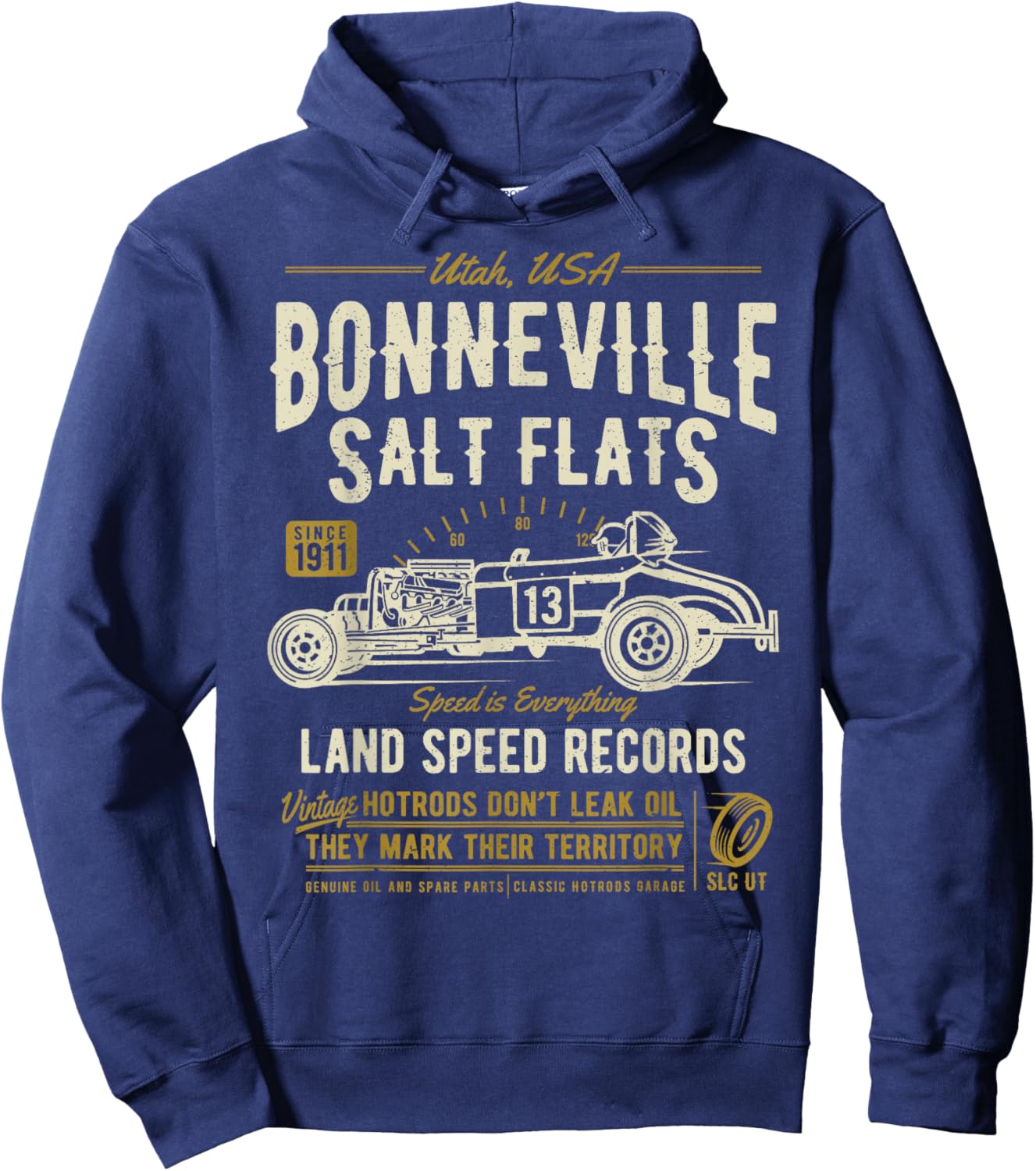 Retro Bonneville Salt Flats Utah Vintage Hotrod Design Hoodie - Hoodie | Navy
