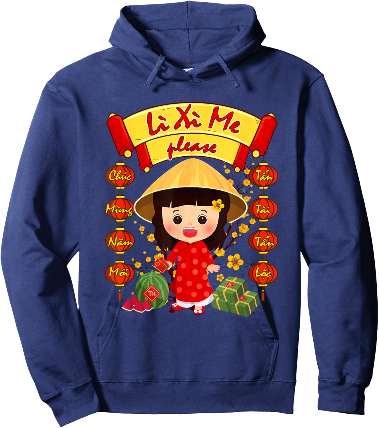 Li Xi Me Please Girl Ao Dai Funny Vietnamese Lunar New Year Hoodie - Hoodie | Navy