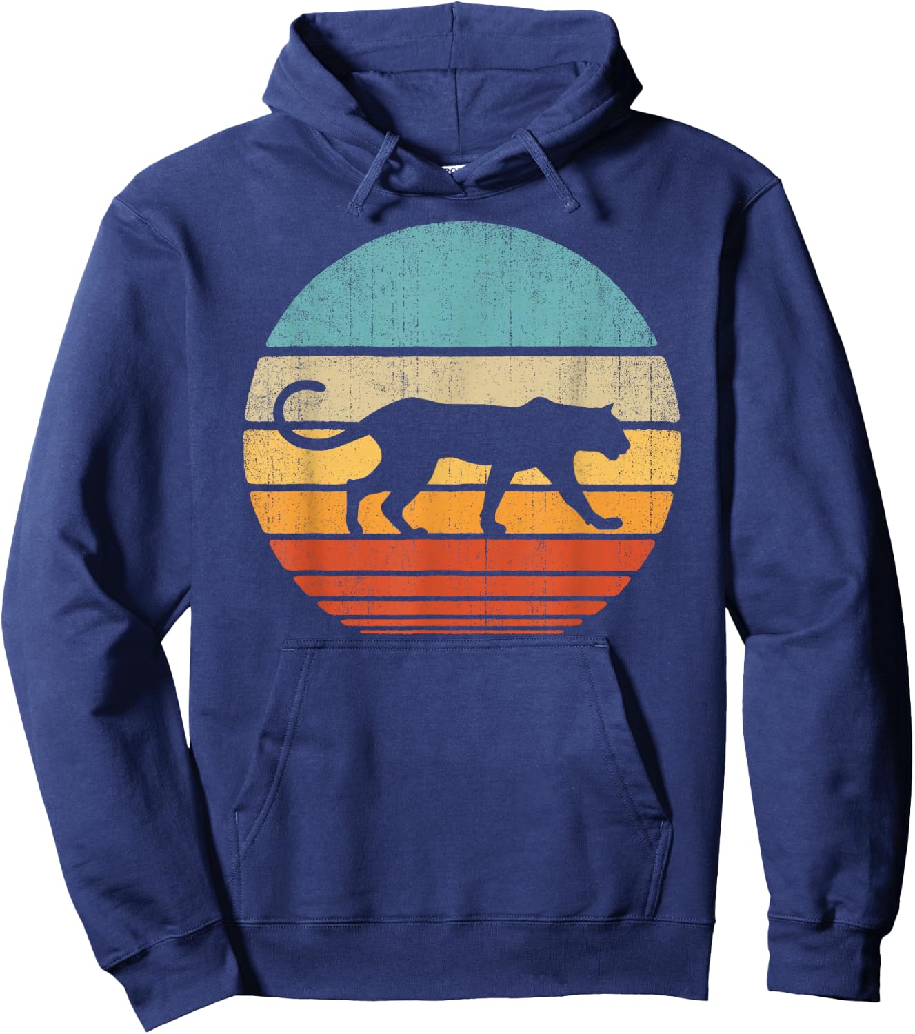 Cougar Retro Vintage 60s 70s Sunset Mammal Animal Men Women Hoodie - Hoodie | Navy