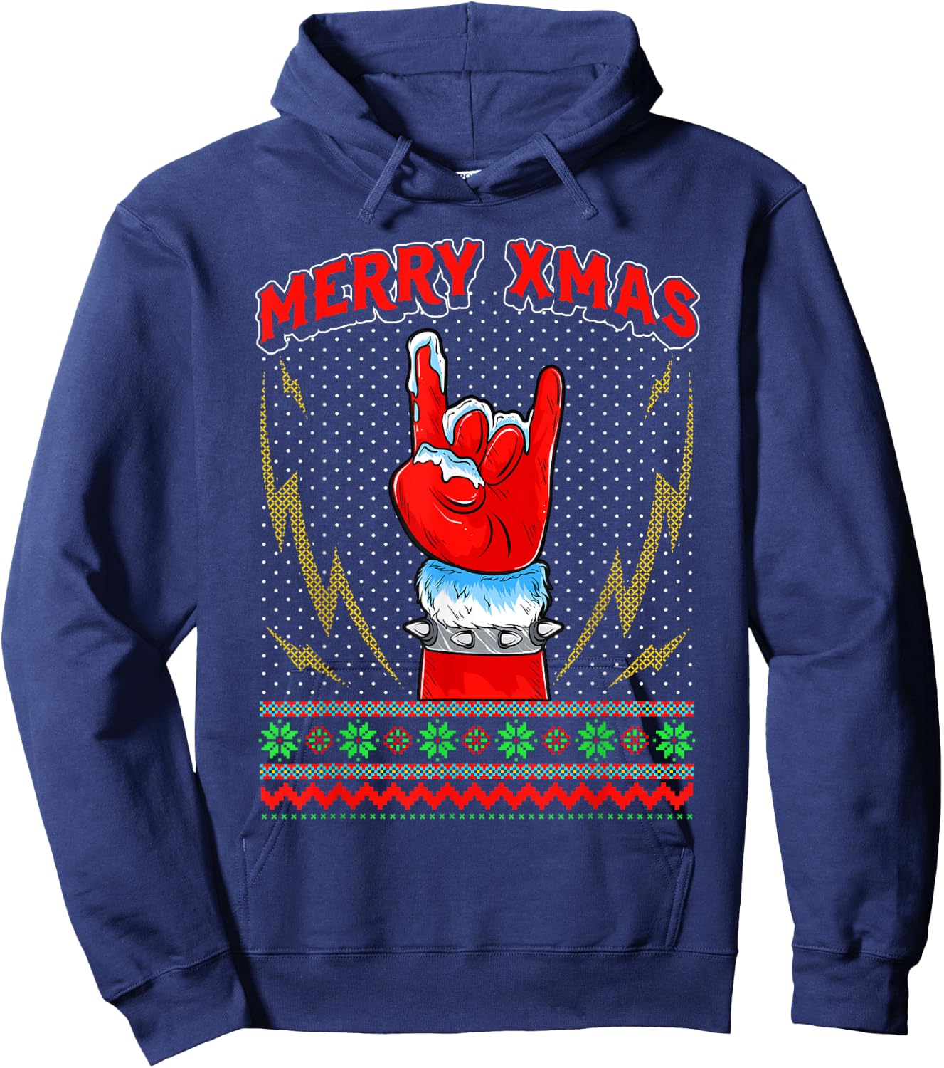 Heavy Metal and Rock Ugly Christmas Sweater Gift Hoodie - Hoodie | Navy