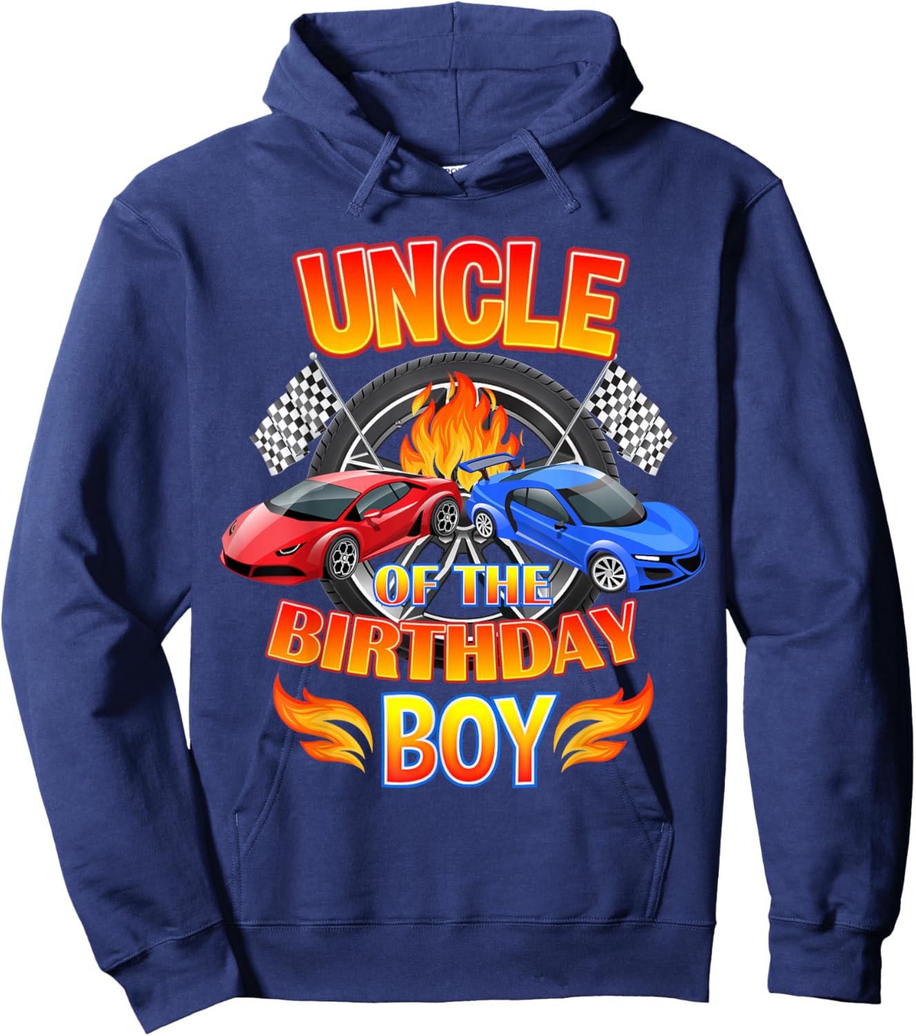 Uncle of The Birthday Boy Fire Race Supercar Party Black Hoodie - Hoodie | Navy