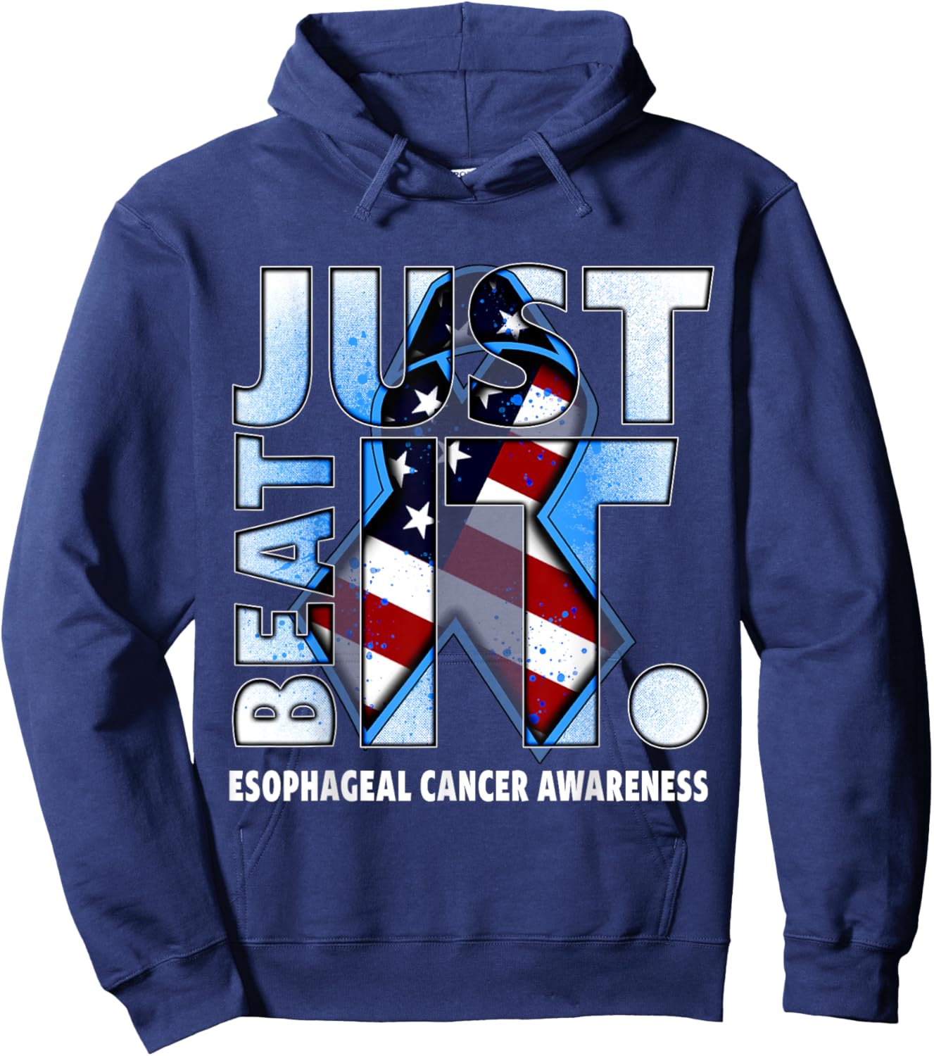 Just Beat It Esophageal Cancer Awareness American Flag Hoodie - Hoodie | Navy