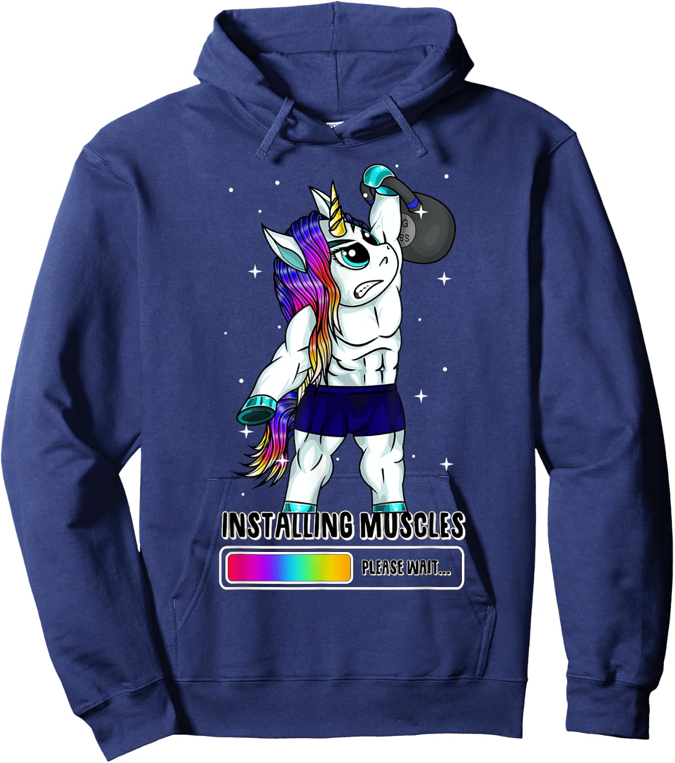 Unicorn Installing Muscles Kettlebell Fun Gym Workout Gift Hoodie - Hoodie | Navy