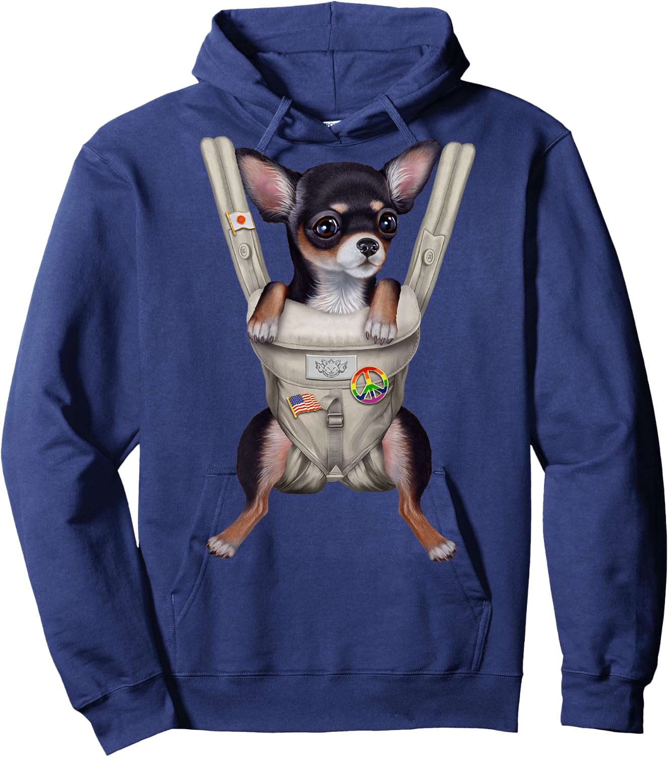 Black Chihuahua Dog in Baby Carrier Men Women Kids Hoodie - Hoodie | Navy