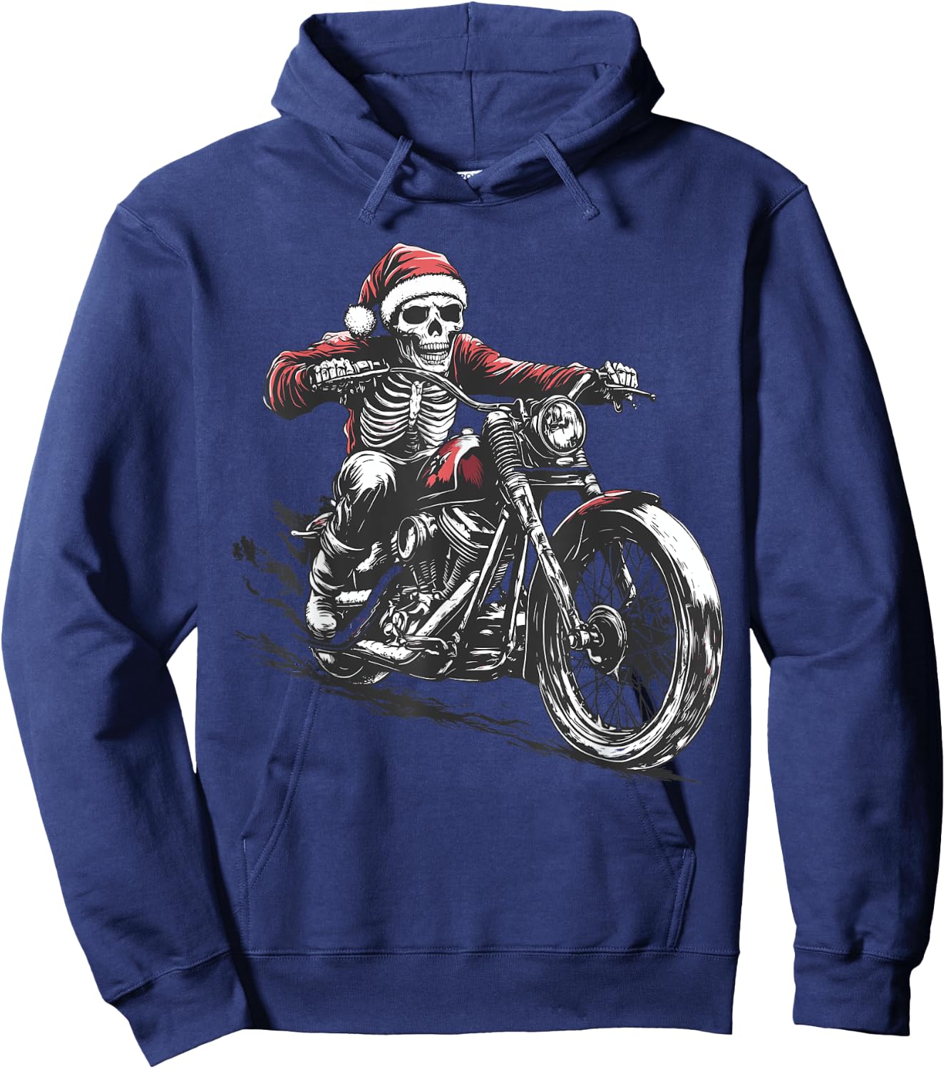 Santa Skeleton Riding Motorcycle Xmas Dirt Bike Motocross Hoodie - Hoodie | Navy