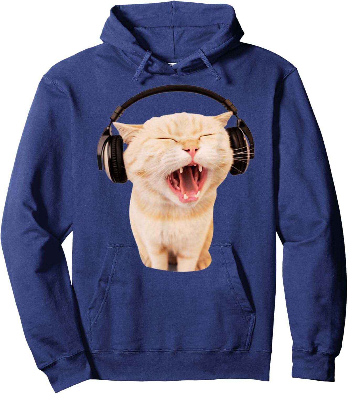 Cat With Headphones Meme Cat Meme Funny Memes Gen-Z Memes Hoodie - Hoodie | Navy