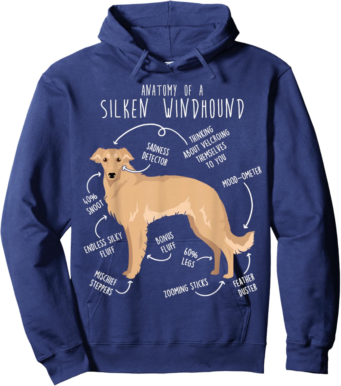 Silken Windhound Anatomy, Funny Cute Pet Lover Fawn Cream Hoodie - Hoodie | Navy