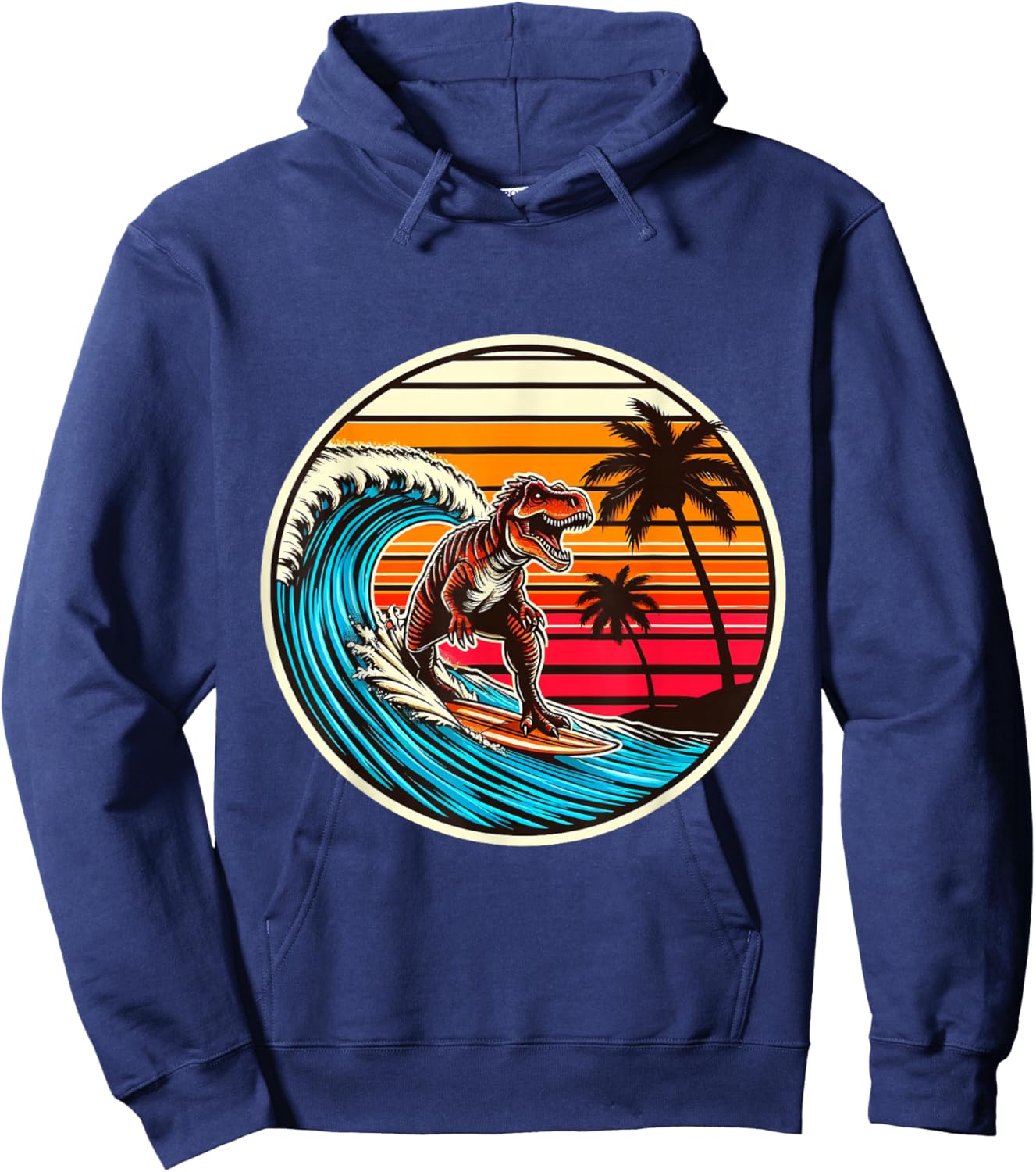 Surfing Trex Hawaiian Dinosaur Surfboard Retro Surf Lovers Hoodie - Hoodie | Navy