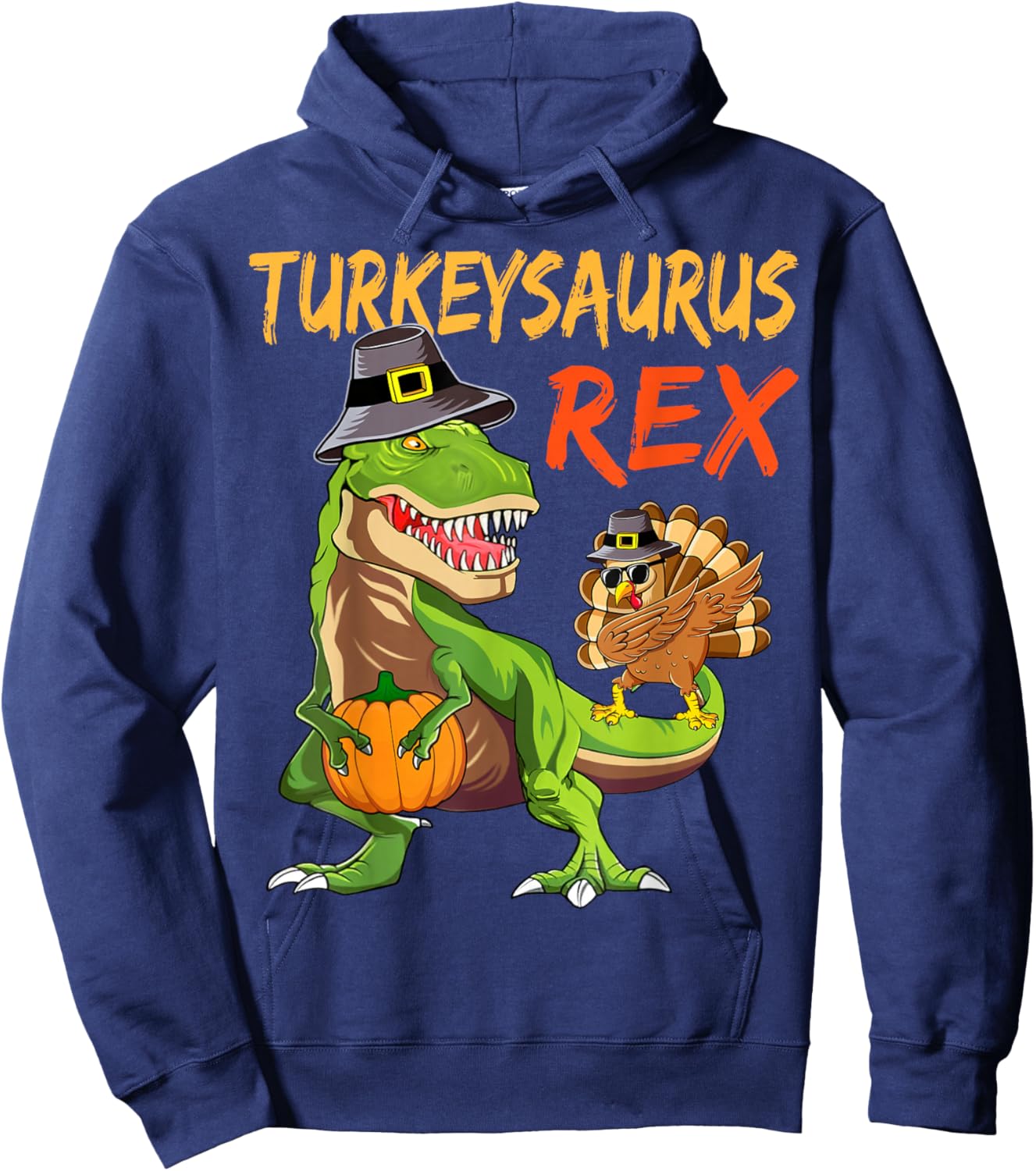 Kids Turkey Saurus Rex Dab Turkey Dinosaur Boys Thanksgiving Hoodie - Hoodie | Navy