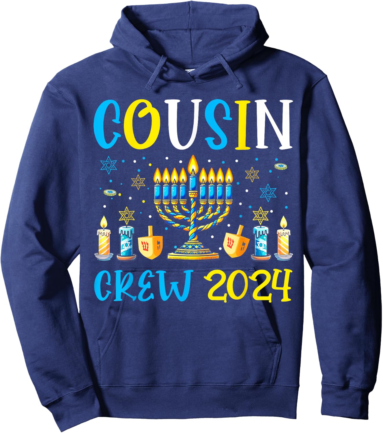 Cousin Crew 2024 Hanukkah Family Costume Menorah Dreidel Hoodie - Hoodie | Navy