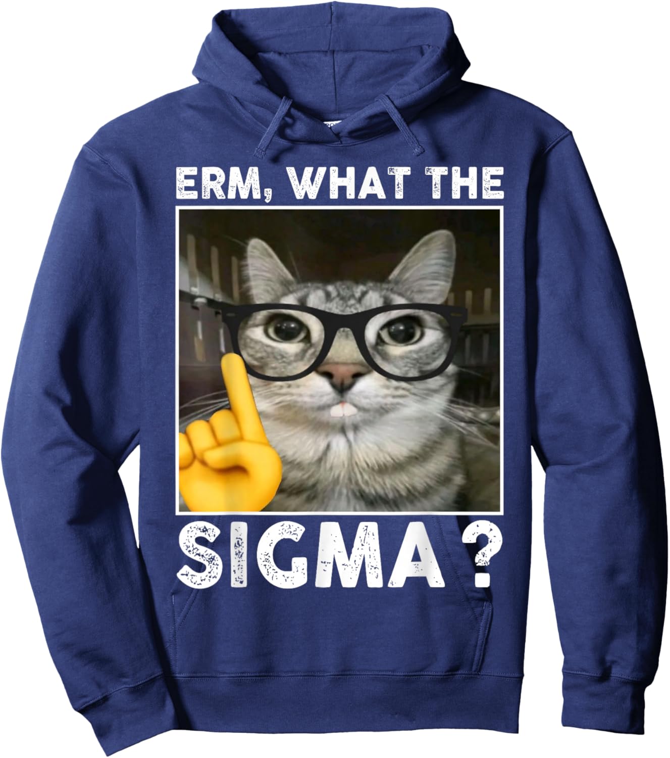Erm, What the Sigma? Cat Meme Funny Cat With Sunglasses Hoodie - Hoodie | Navy