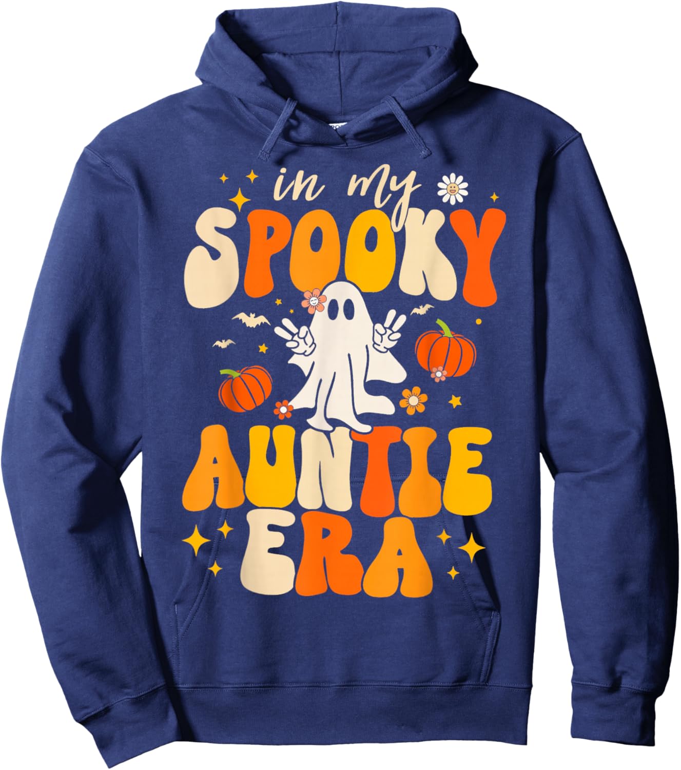 Retro In My Spooky Aunt Era Groovy Halloween Ghost Auntie Hoodie - Hoodie | Navy