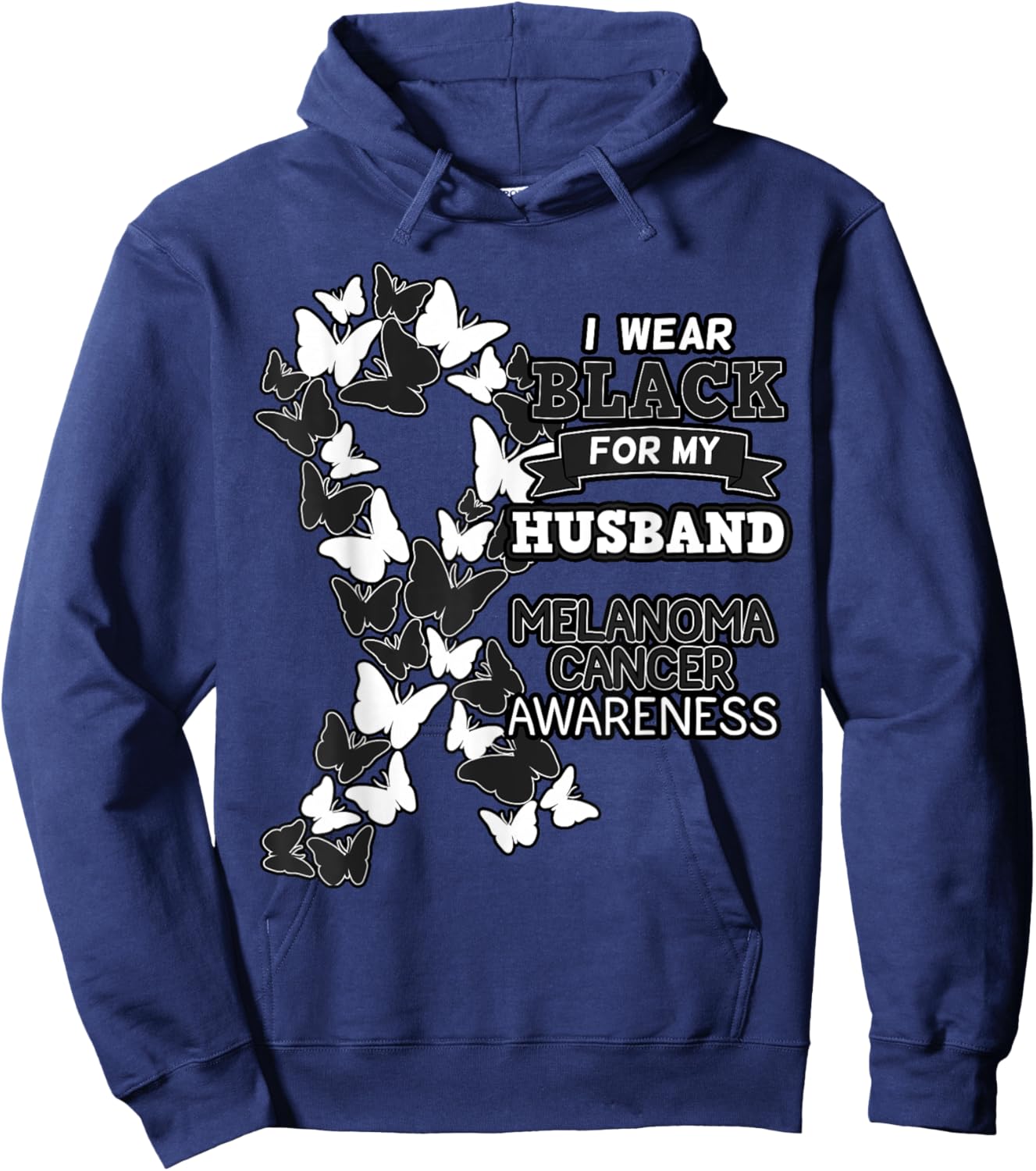 Melanoma Cancer Awareness Black Ribbon Husband Father Gift Hoodie - Hoodie | Navy