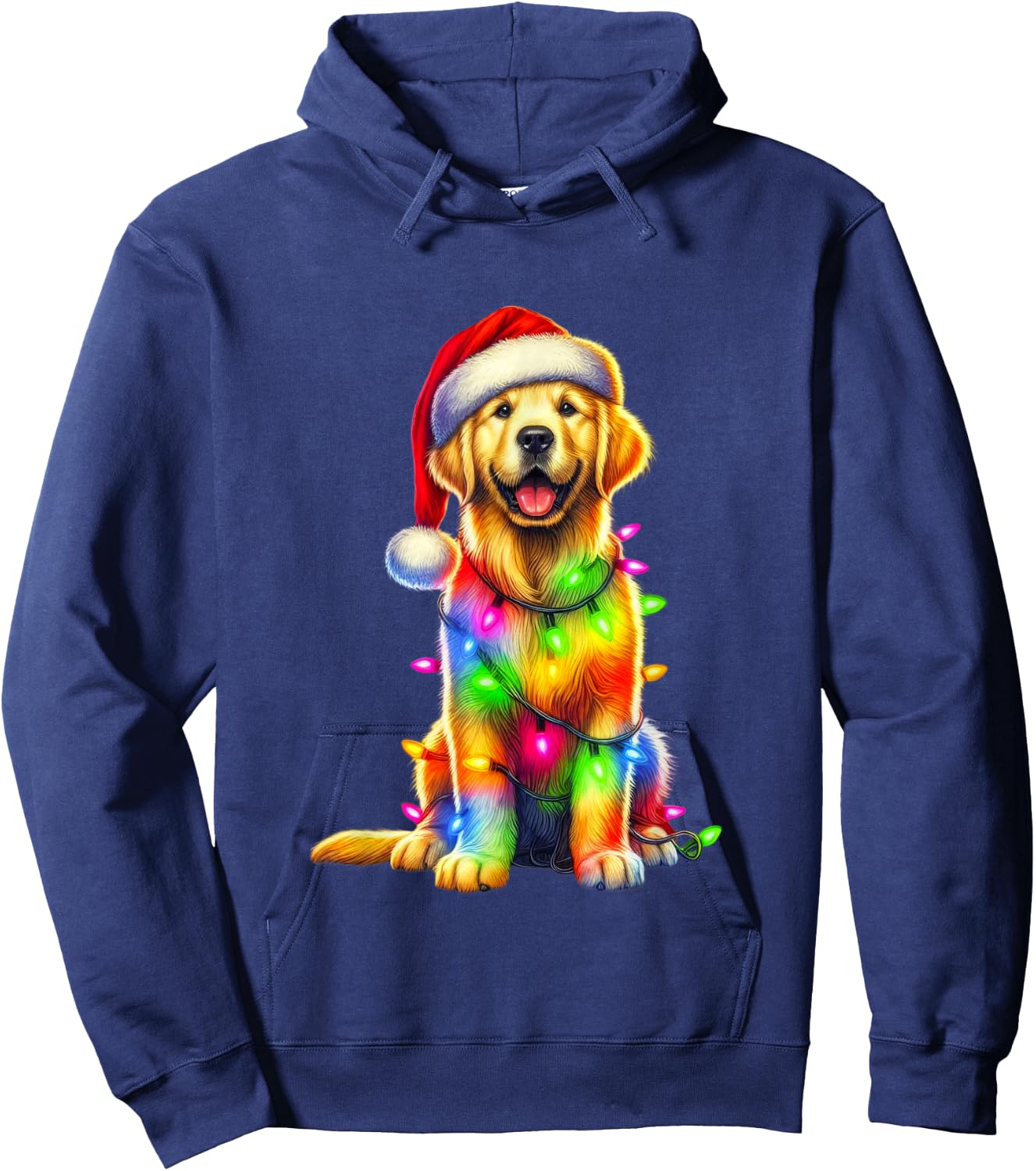 Golden Retriever Christmas Lights Santa Hat Xmas Dog Lover Hoodie - Hoodie | Navy