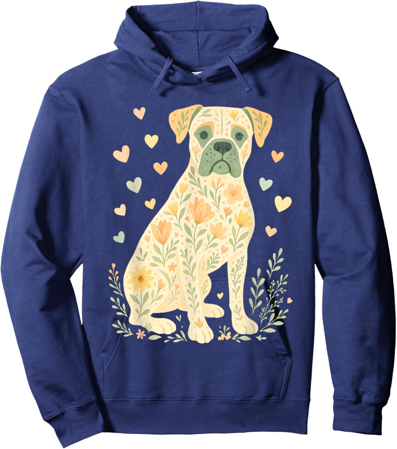 Boxer Dog Floral Shirt Cute Dog Lover Dog Mom Hoodie - Hoodie | Navy