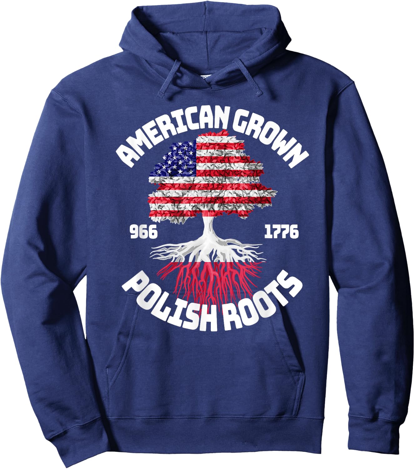 American Grown Polish Roots Polish American Flag Hoodie - Hoodie | Navy