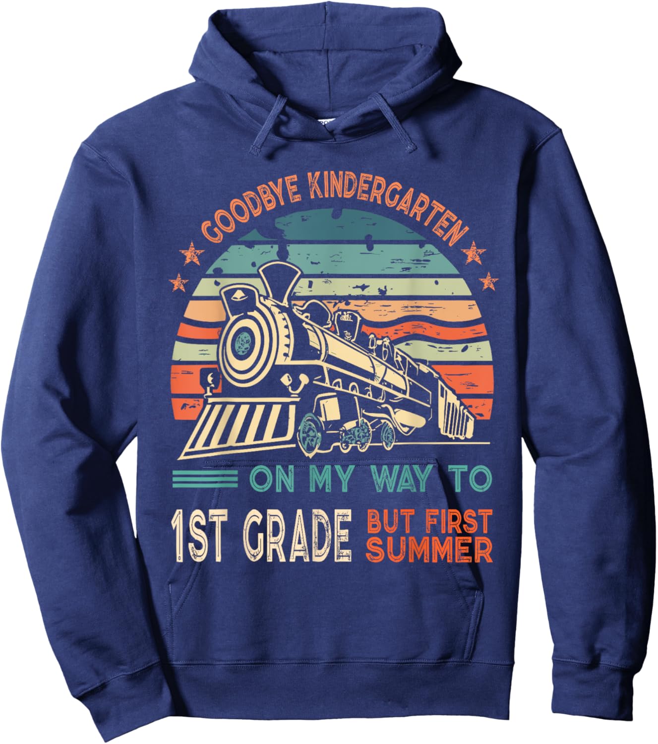 Goodbye Kindergarten To 1st Grade Summer Kids Vintage Train Hoodie - Hoodie | Navy