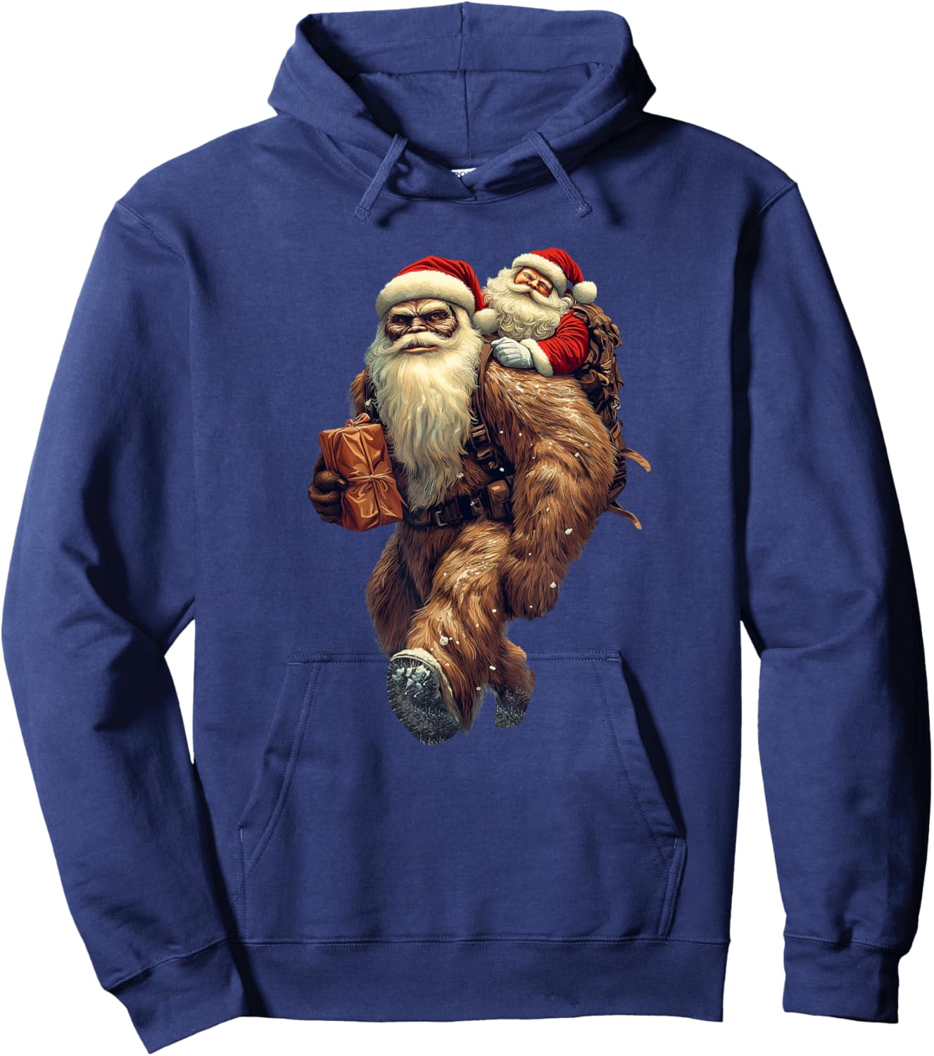 Funny Bigfoot and Santa Christmas Funny Sasquatch Hoodie - Hoodie | Navy