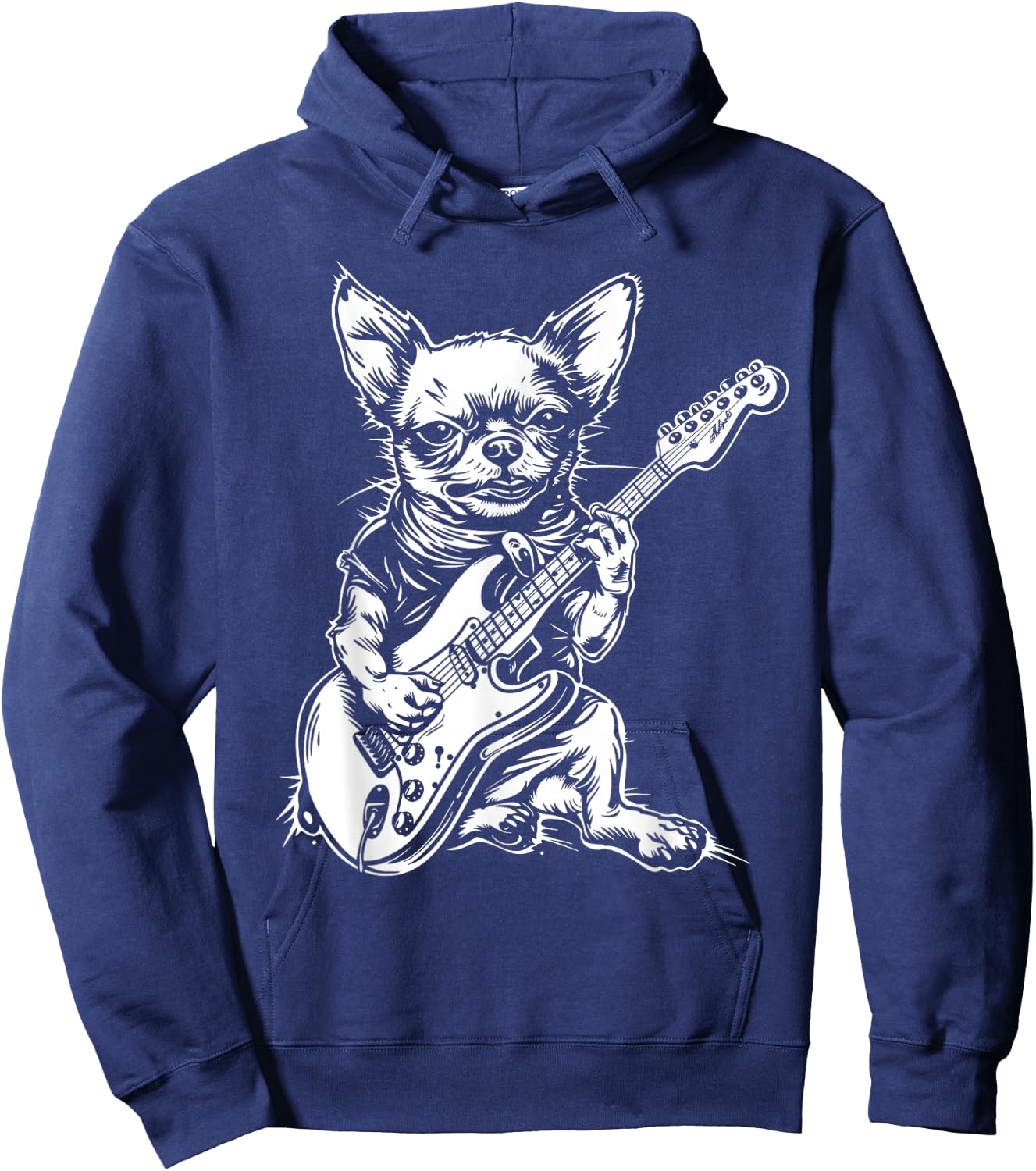 Funny Chihuahua Dog Playing Electric Guitar Rock Dog Dad Hoodie - Hoodie | Navy