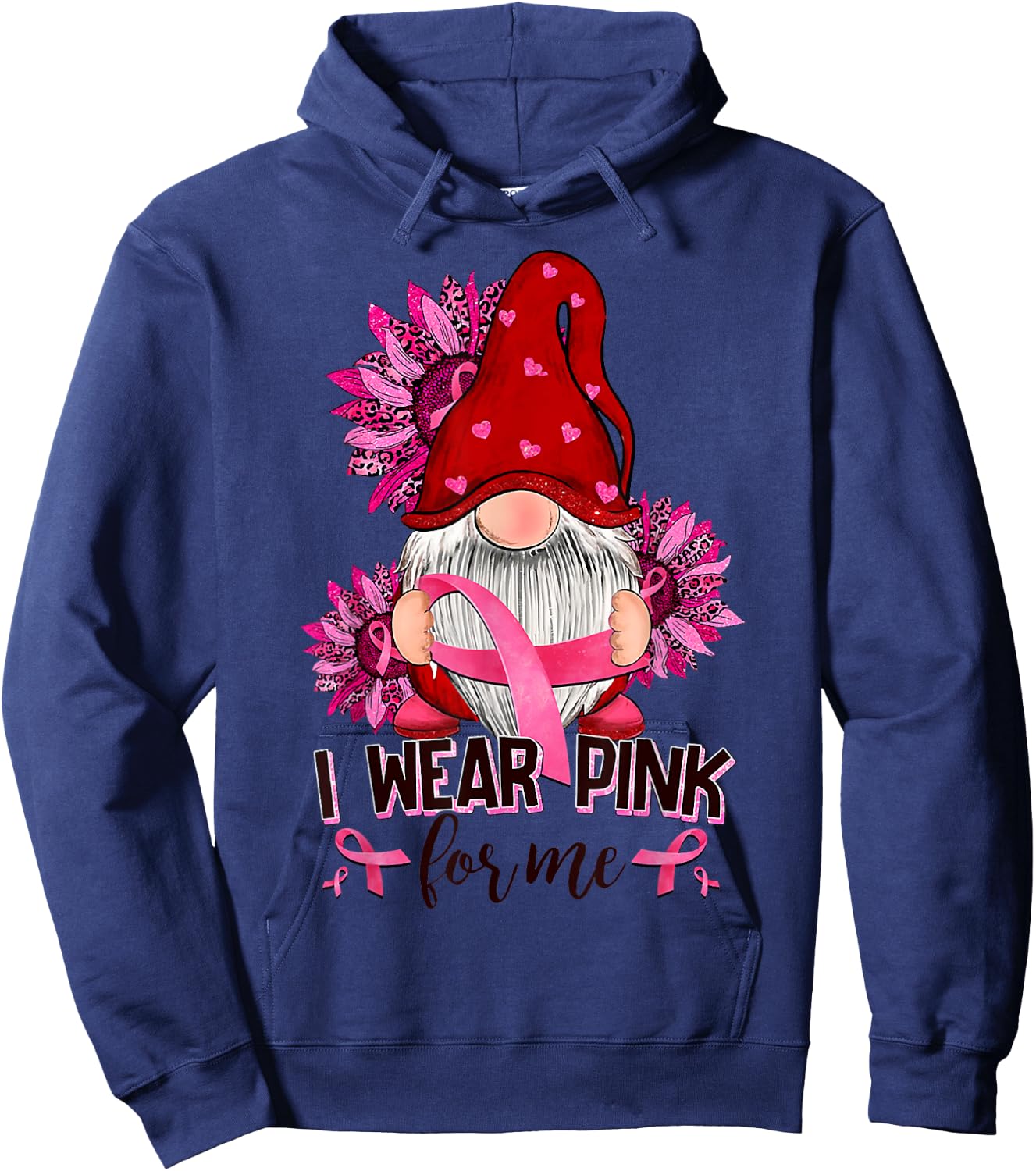 I Wear-Pink For Me Breast Cancer Awareness Gnome Sunflower Hoodie - Hoodie | Navy