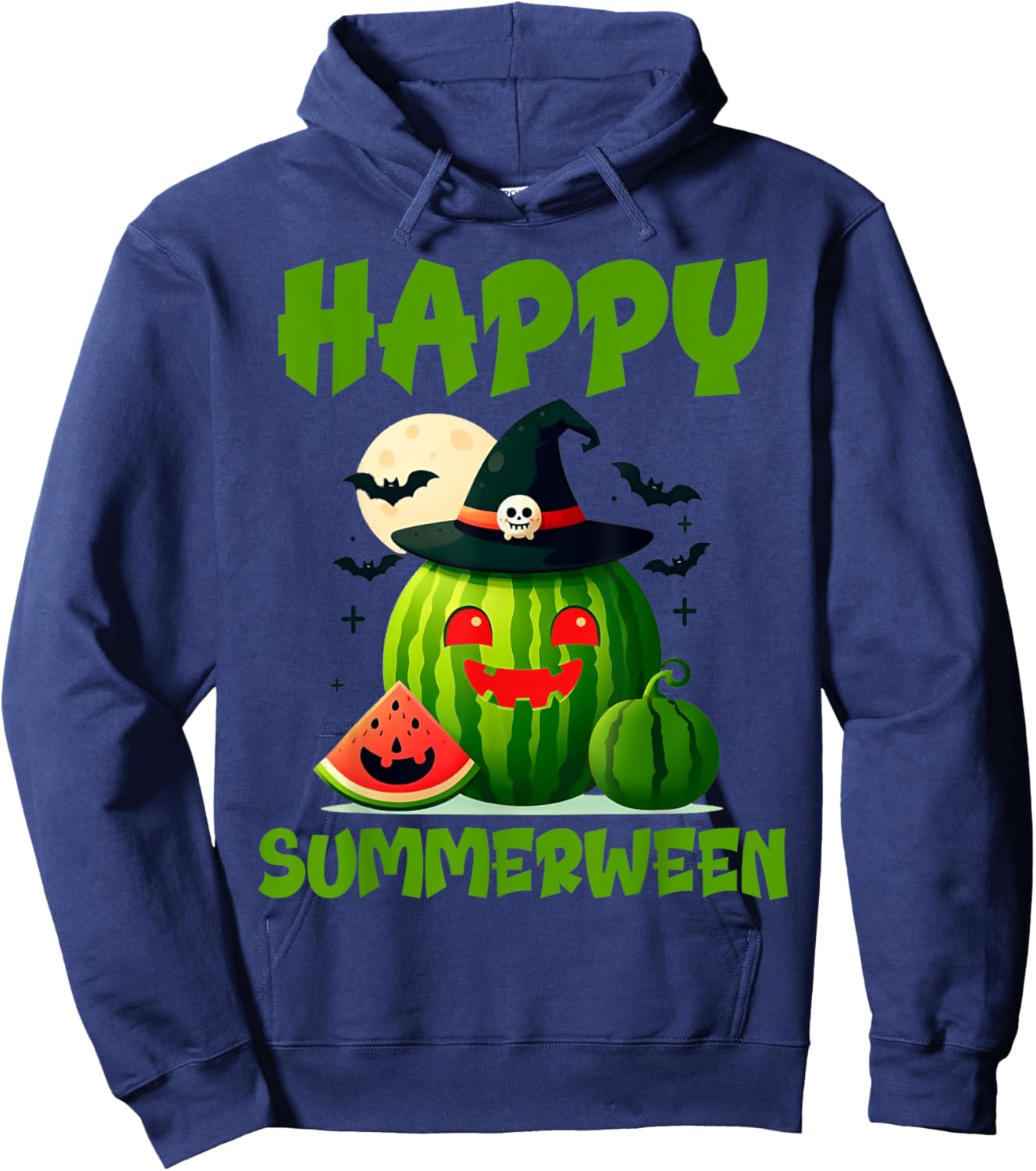 Happy Summerween Summer Watermelon Jack-o-lantern Halloween Women Hoodie - Hoodie | Navy