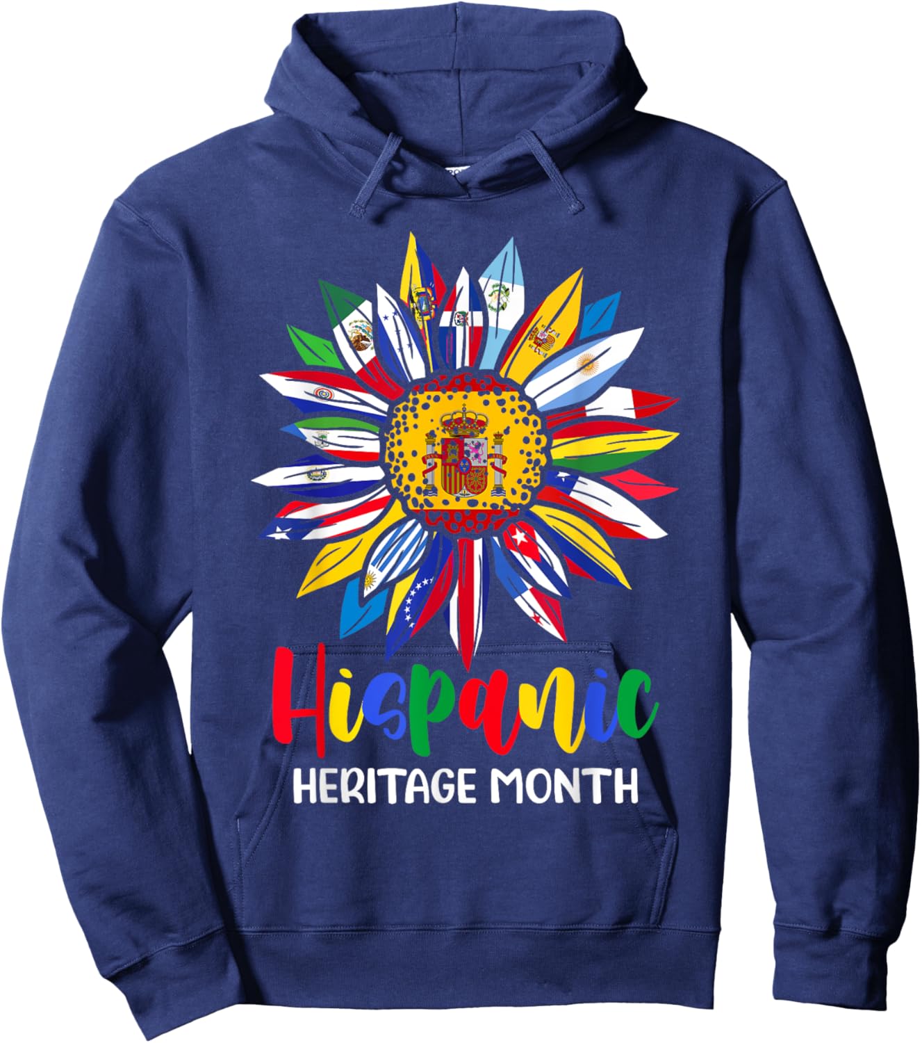 Hispanic Heritage Month Spain Flag Sunflower Latino Flags Hoodie - Hoodie | Navy
