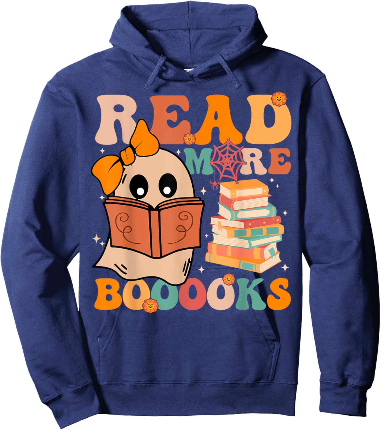 Groovy Booooks Ghost Read More Books Funny Teacher Halloween Men Women Kids Hoodie - Hoodie | Navy