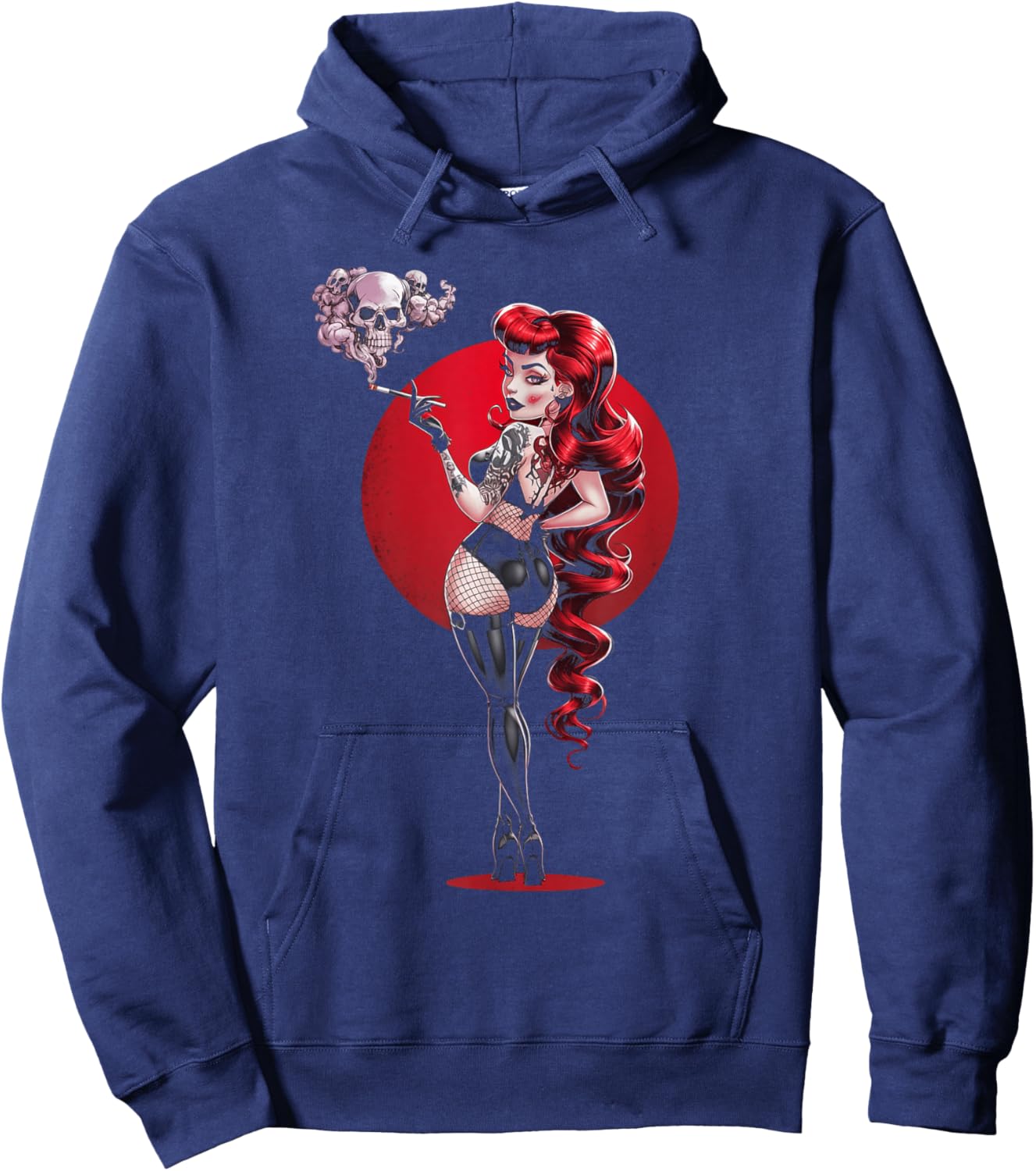 Sexy Horror Pinup Goth Girl mit Totenkopf Psychobilly Punk Art Hoodie - Hoodie | Navy